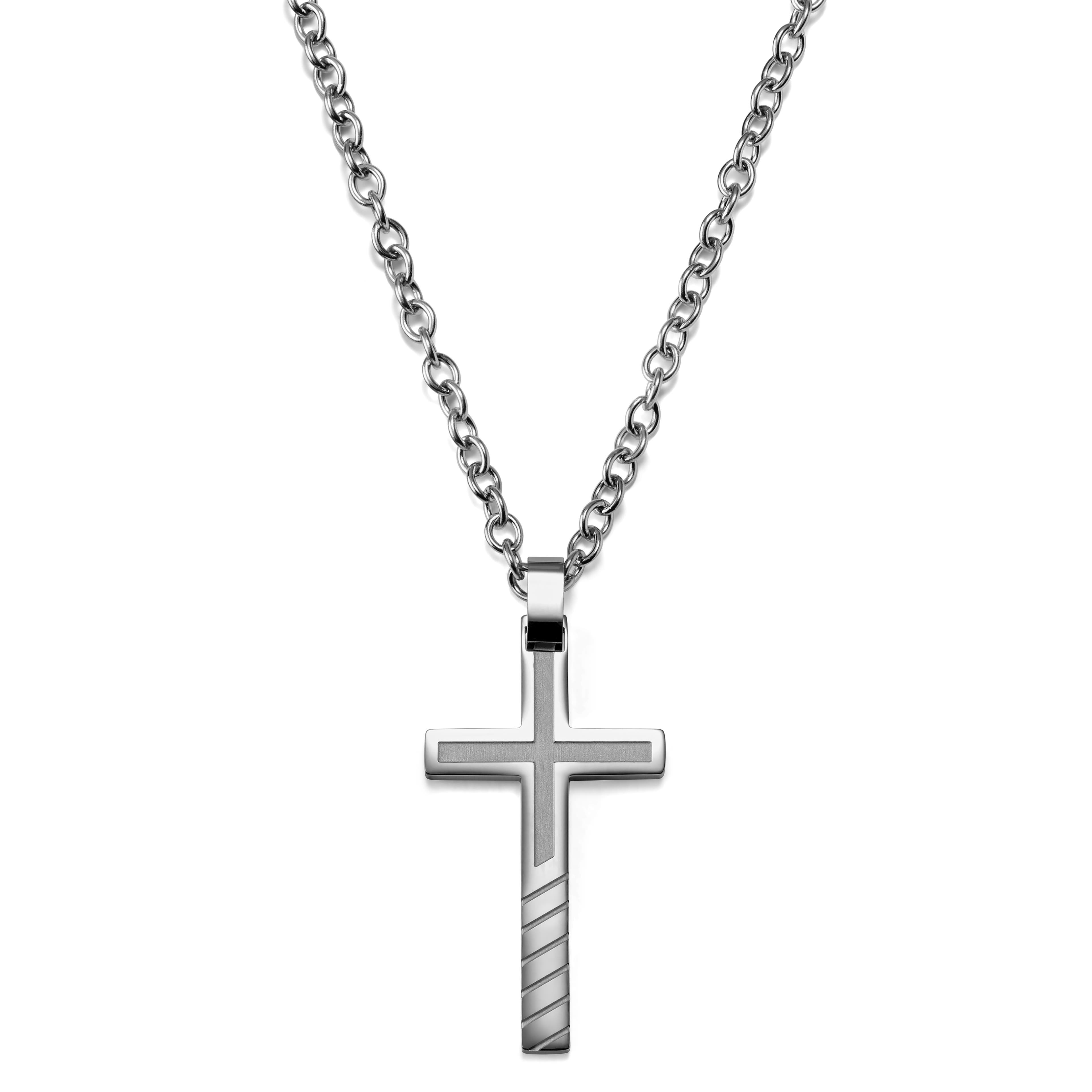 Cross Inlined Stainless Steel Necklace