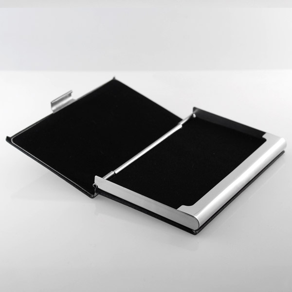 Black Leather & Stainless Steel Card Holder - 5