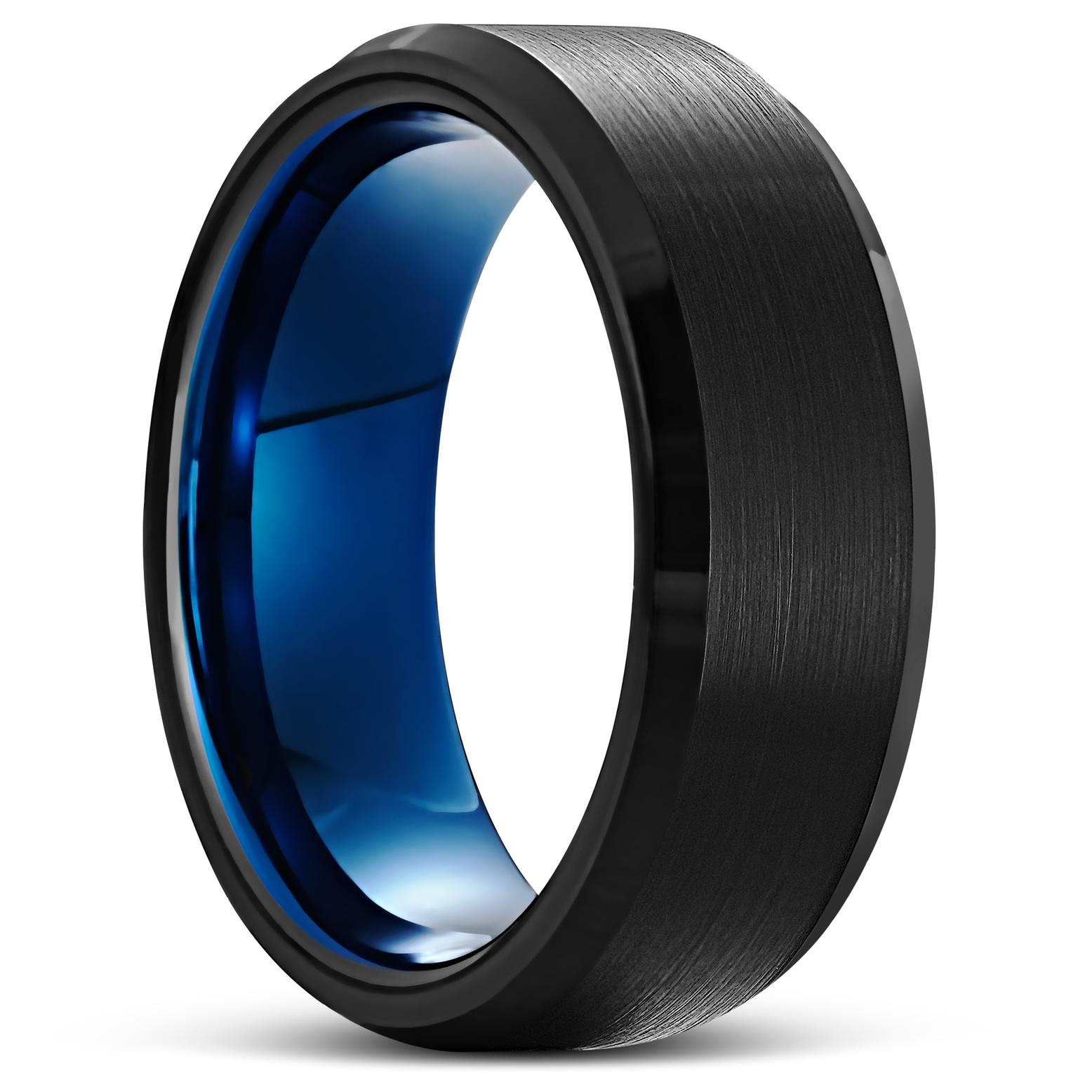 Terra | Bague en carbure de tungstène avec bord biseauté noir et bleu 8 mm Terra | Bague en carbure de tungstène avec bord biseauté noir et bleu 8 mm