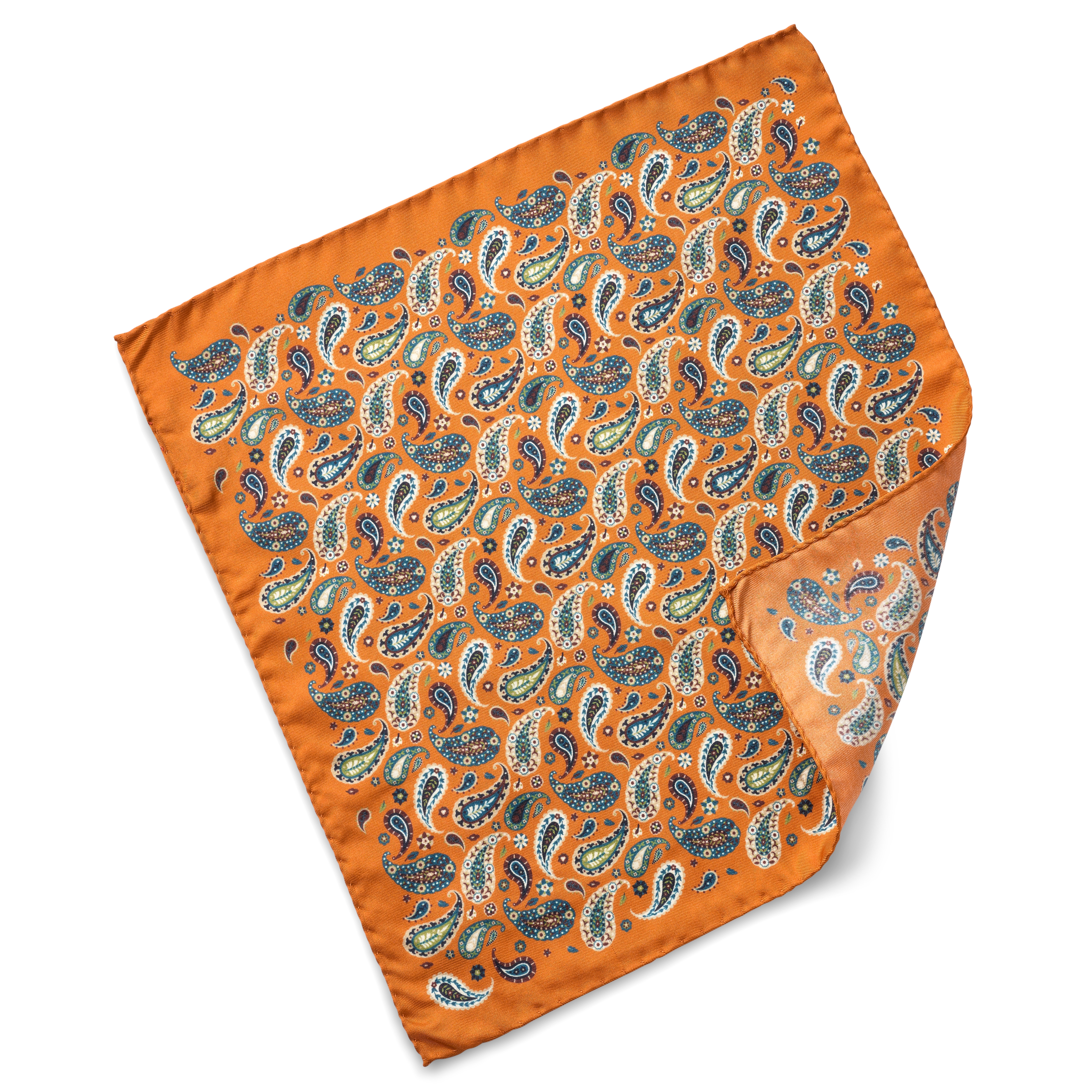 Virtuo | Tangerine Paisley Silk Pocket Square - 2