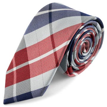 BLUE & BORDEAUX CHEQUERED Pattern Silk Necktie | 6 cm BLUE & BORDEAUX CHEQUERED Pattern Silk Necktie | 6 cm