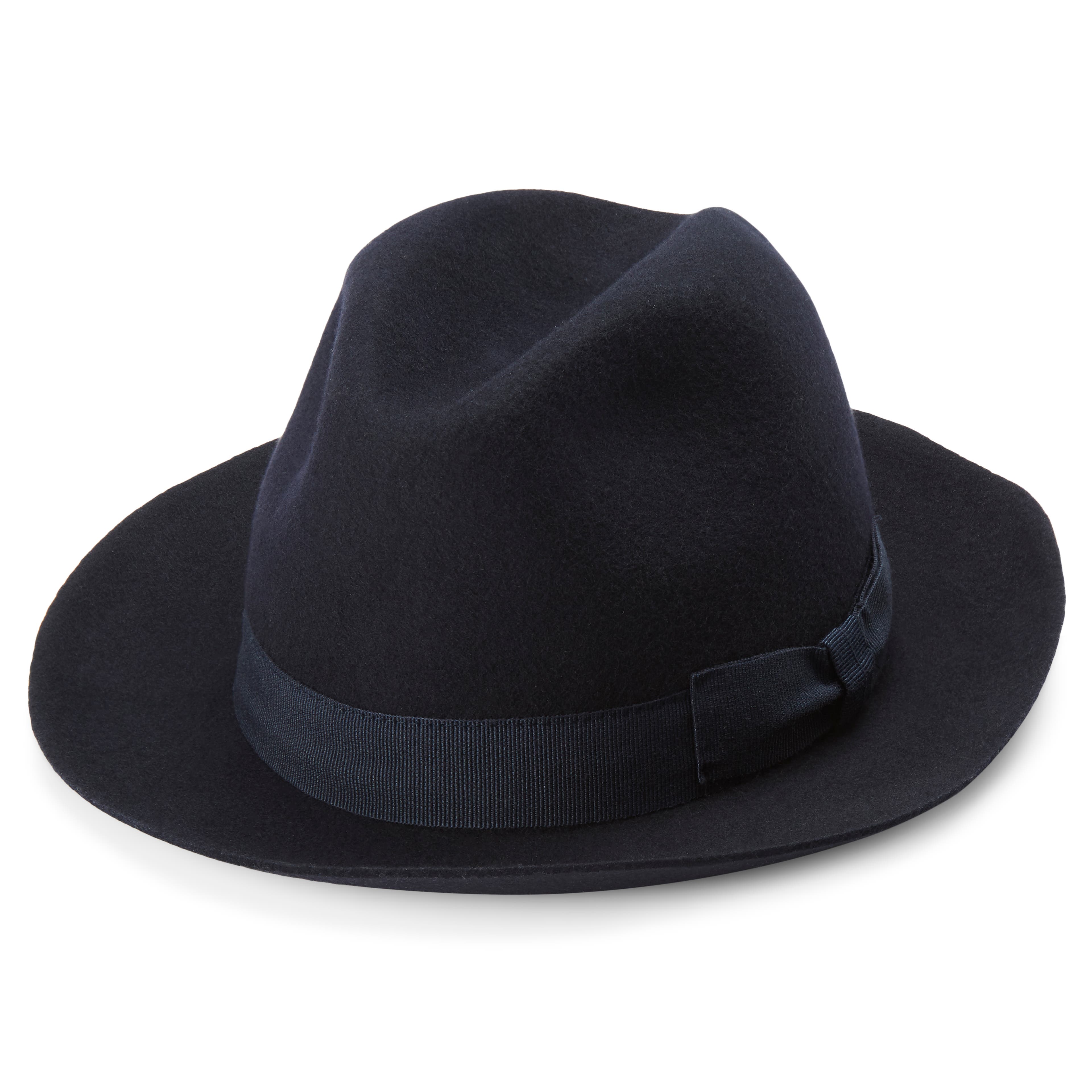 Moda | Navy Blue Wool Fedora Hat With Raw Edges