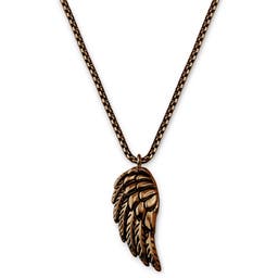 Egan | Copper-Tone Stainless Steel Feather Wing Box Chain Necklace