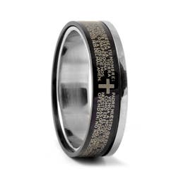 6 mm Black & Silver-Tone Stainless Steel Spanish Lord's Prayer Ring