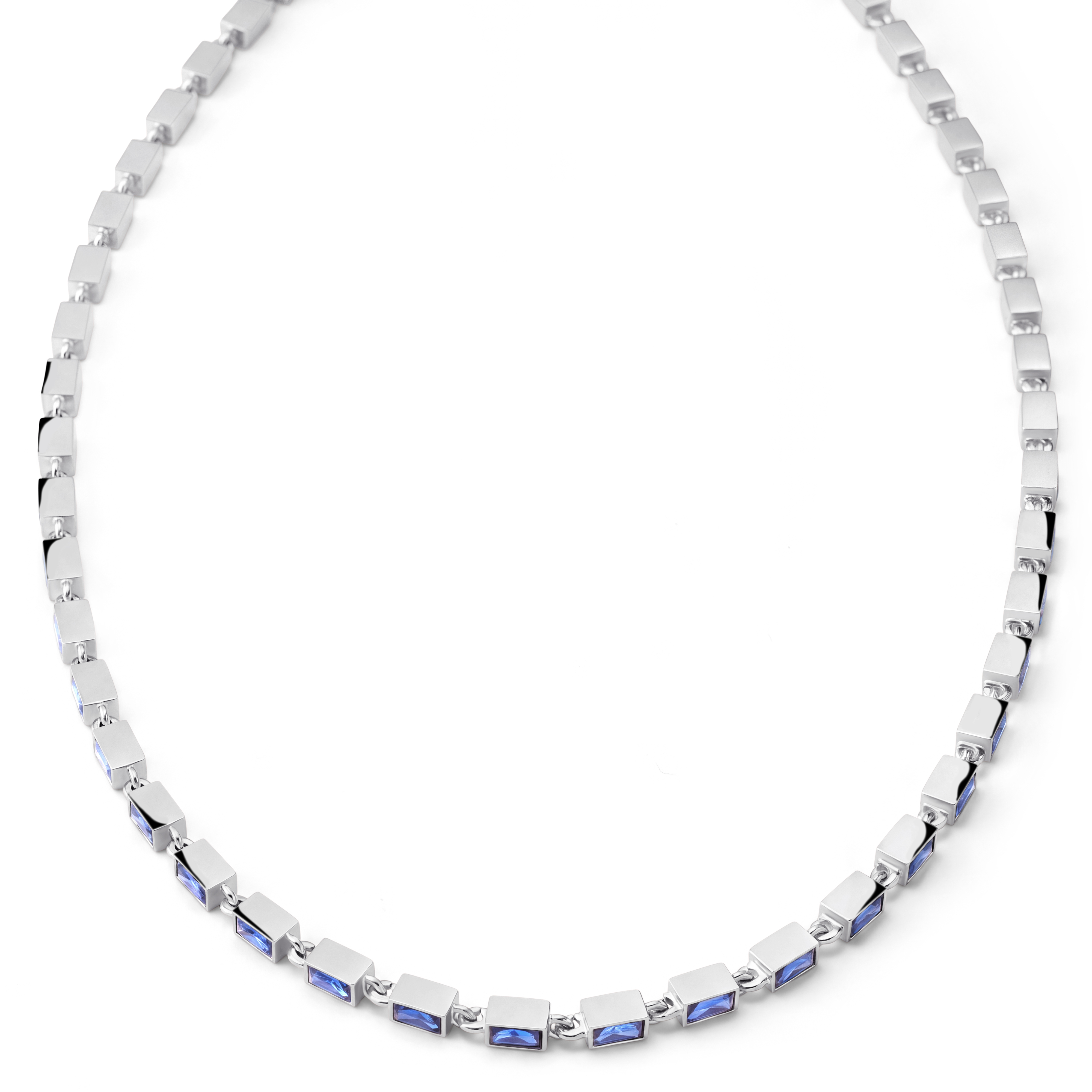 Facet | Silvertonat halsband med safirblå kristallglasstenar - 3
