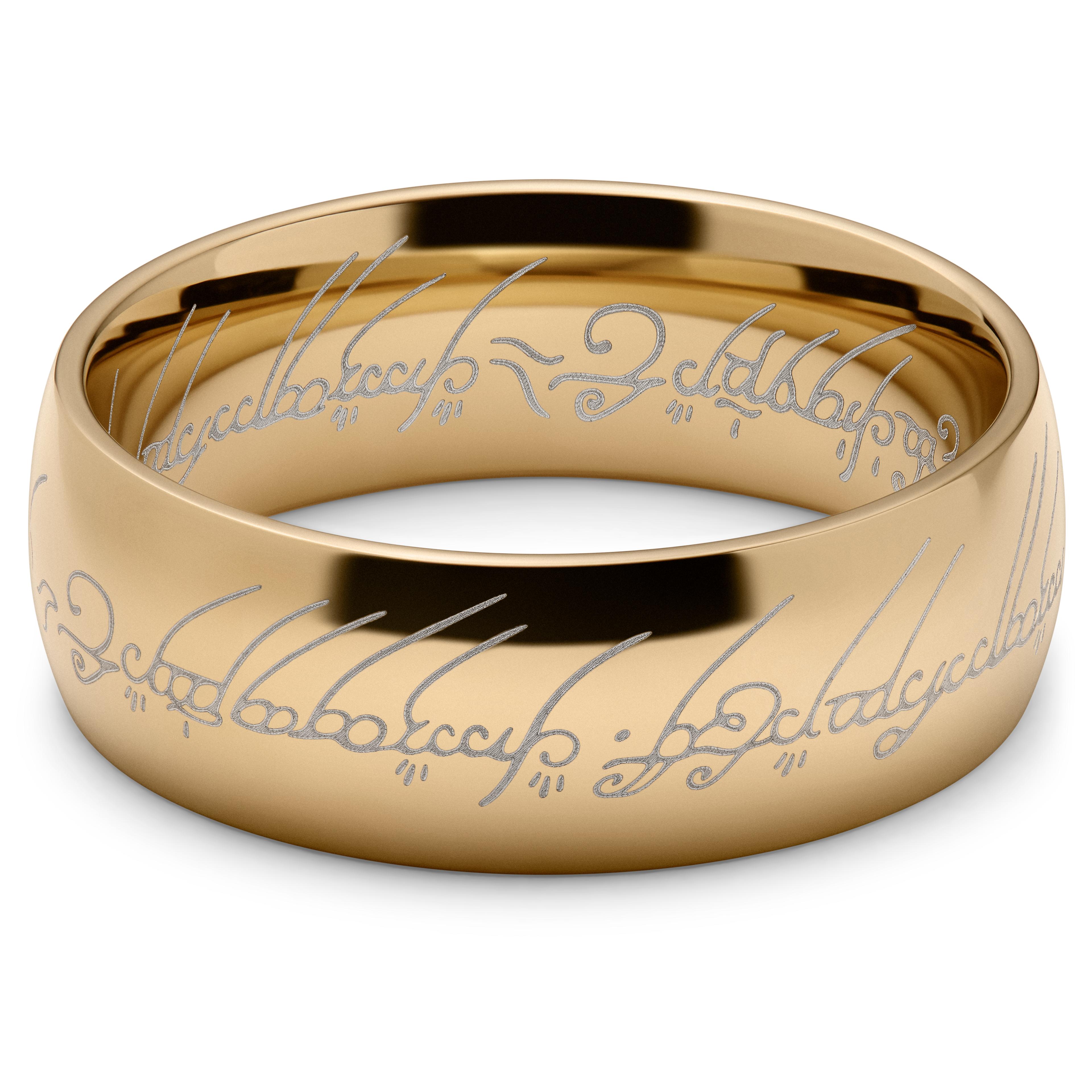 Elvish Script Sentio | Gold-Tone Stainless Steel & Black Elven Script Ring | In stock ...
