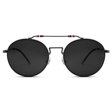 Occasus | Runde schwarze polarisierte Sonnenbrille mit Doppelsteg