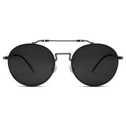 Occasus | Okrągłe czarne polaryzacyjne okulary przeciwsłoneczne z podwójnym mostkiem