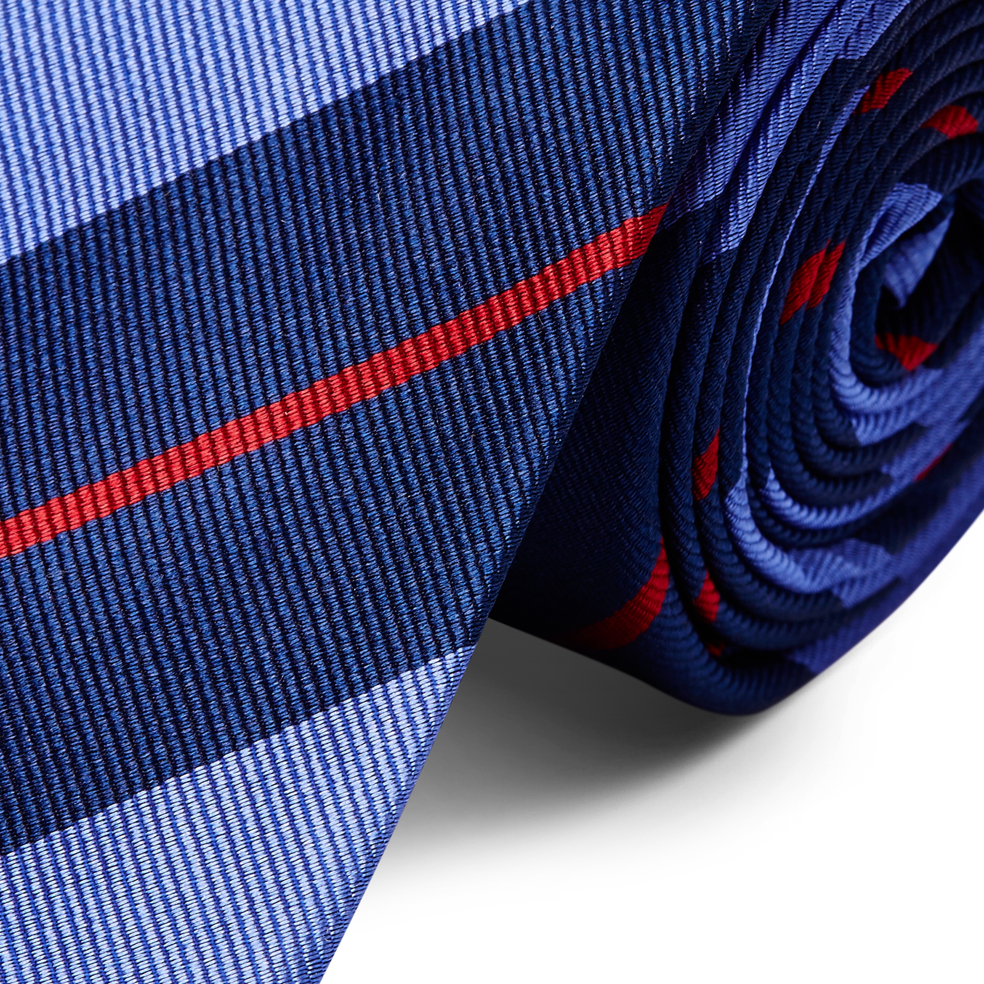 Corbata de 6 cm de seda azul marino con rayas azules y rojas - 2