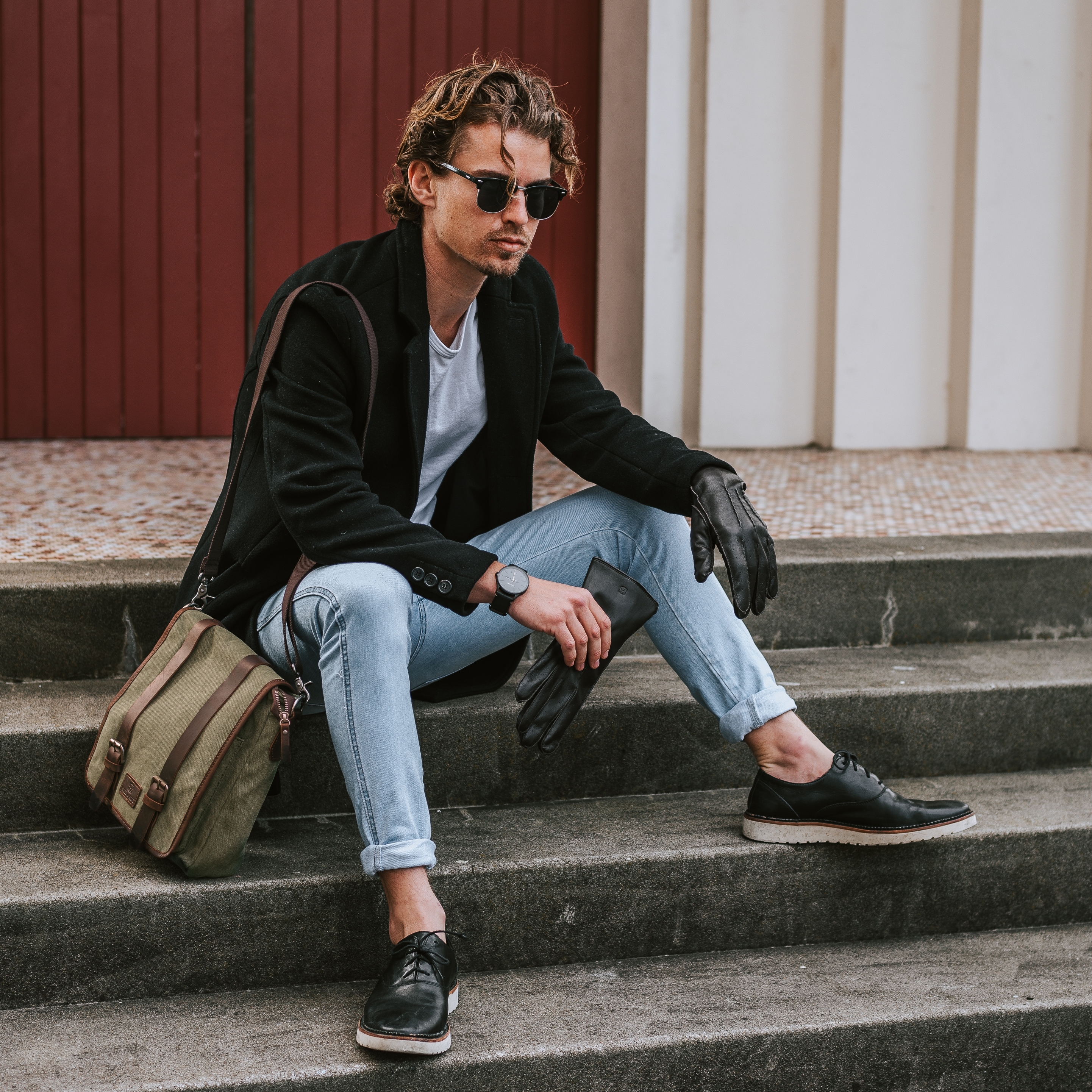 Cuffed Black Perforated Touchscreen Compatible Sheep leather Gloves - 4