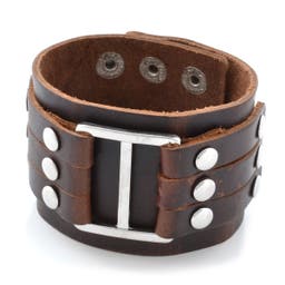 Adjustable Dark Brown Leather Cuff Bracelet