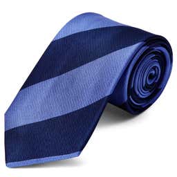 Corbata de 8 cm de seda con rayas en azul pastel y marino