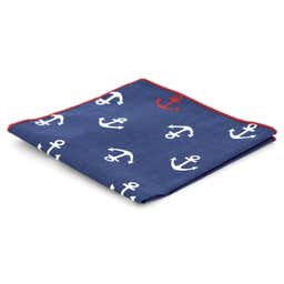 Navy Blue, Red & White Anchor Pattern Cotton Pocket Square