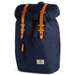 Lewis | Navy Blue Polyester & Faux Leather Retro-Adventure Backpack