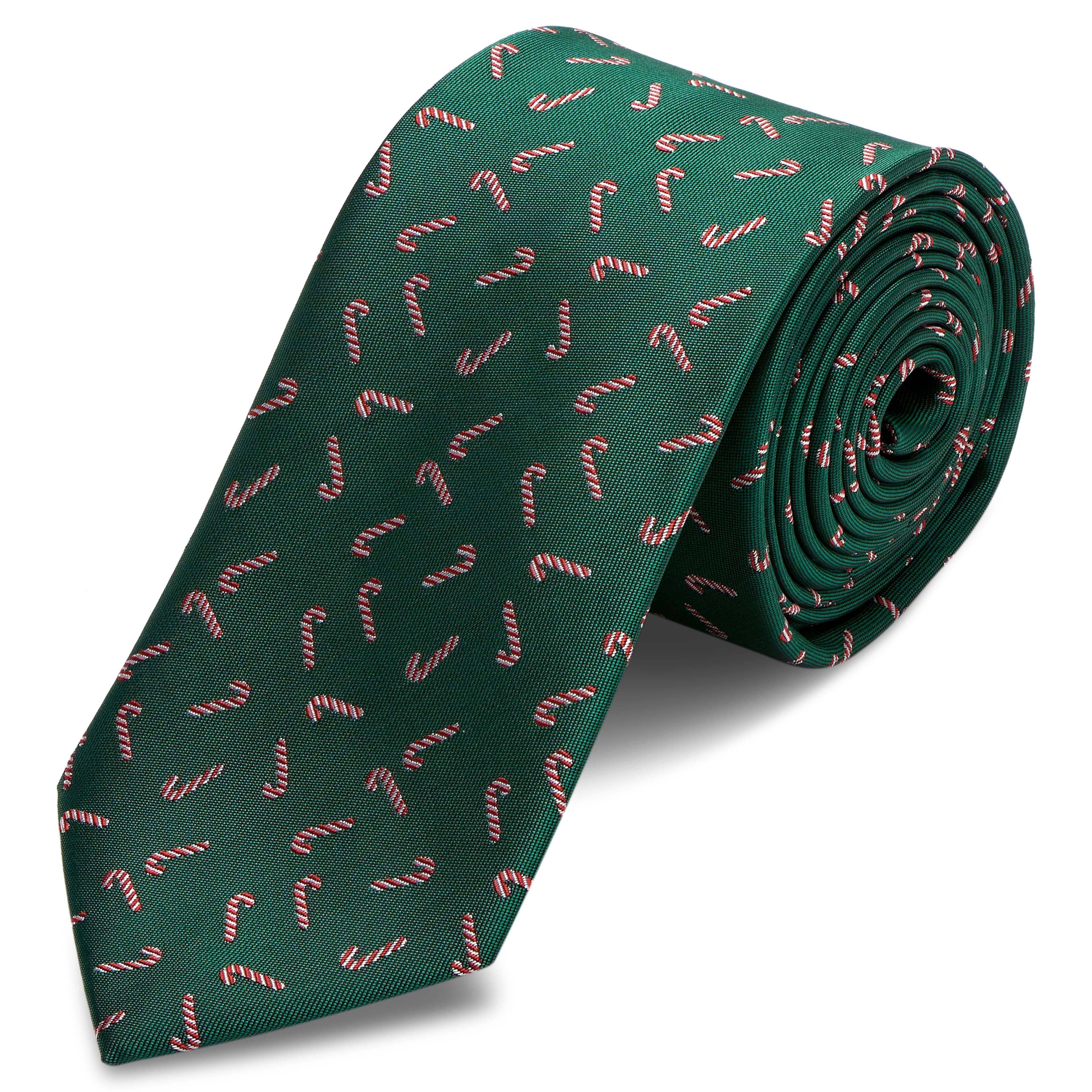 Green Christmas Candy Cane Pattern Polyester Tie