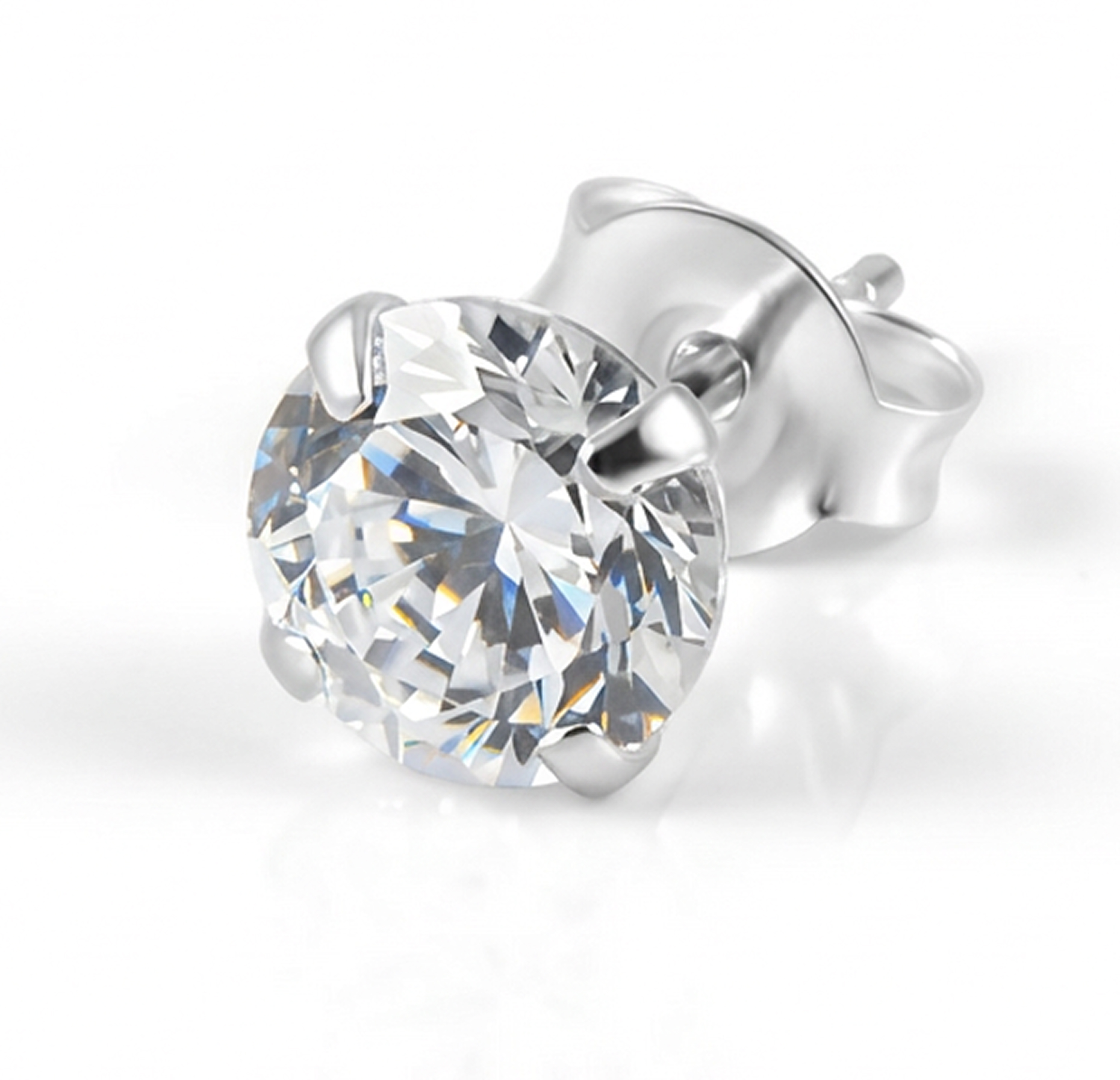 Lucid | 925 Sterling Silver 6mm Round Zirconia Stud Earring