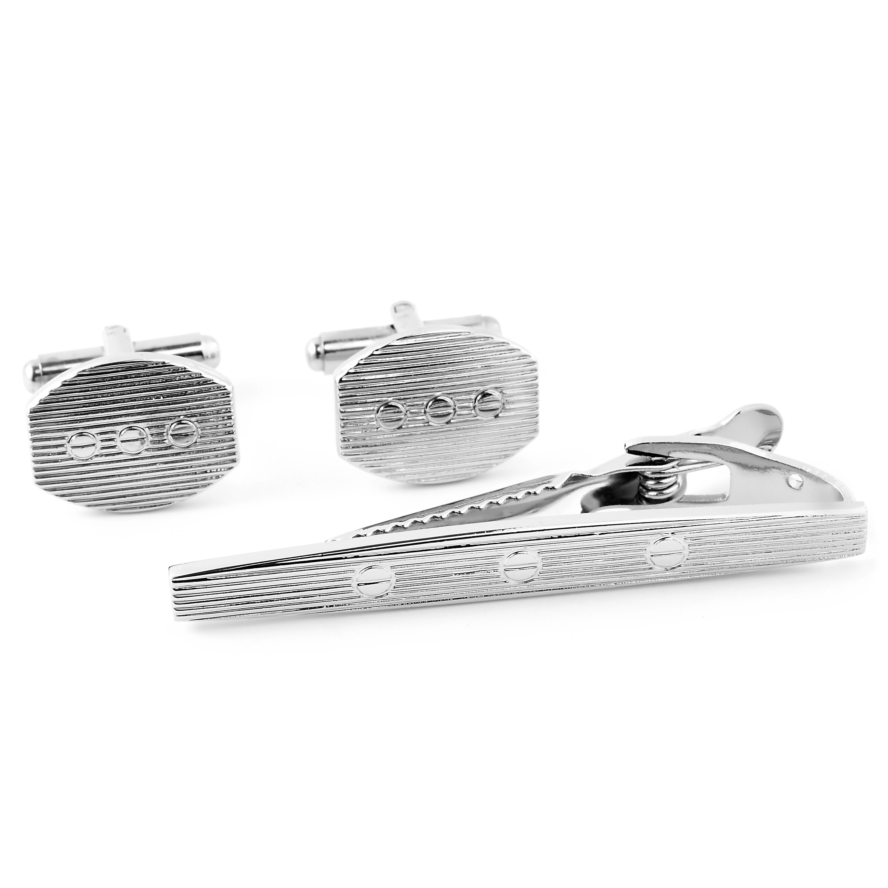 Futuristisches Silber Manschettenknöpfe Und Krawattenklammer Set - 1