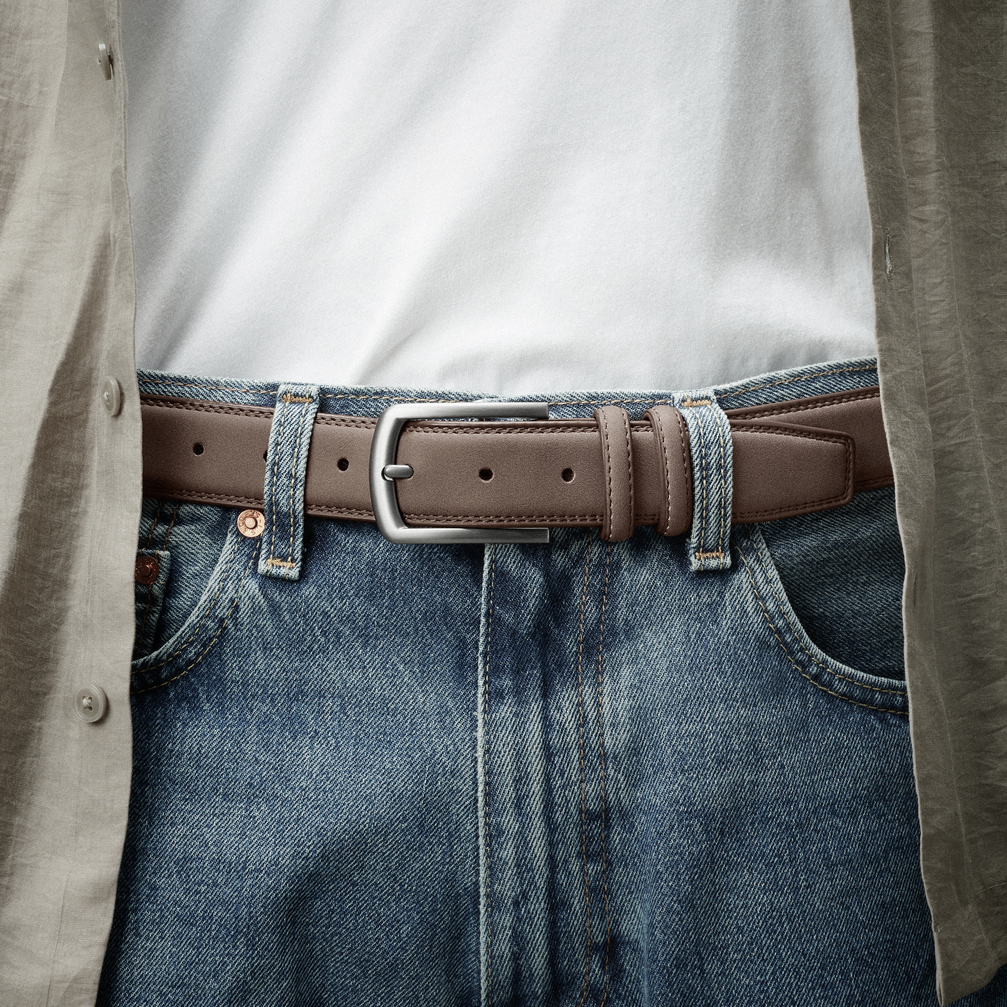 Dark Brown Traditional Faux Suede Belt - 3