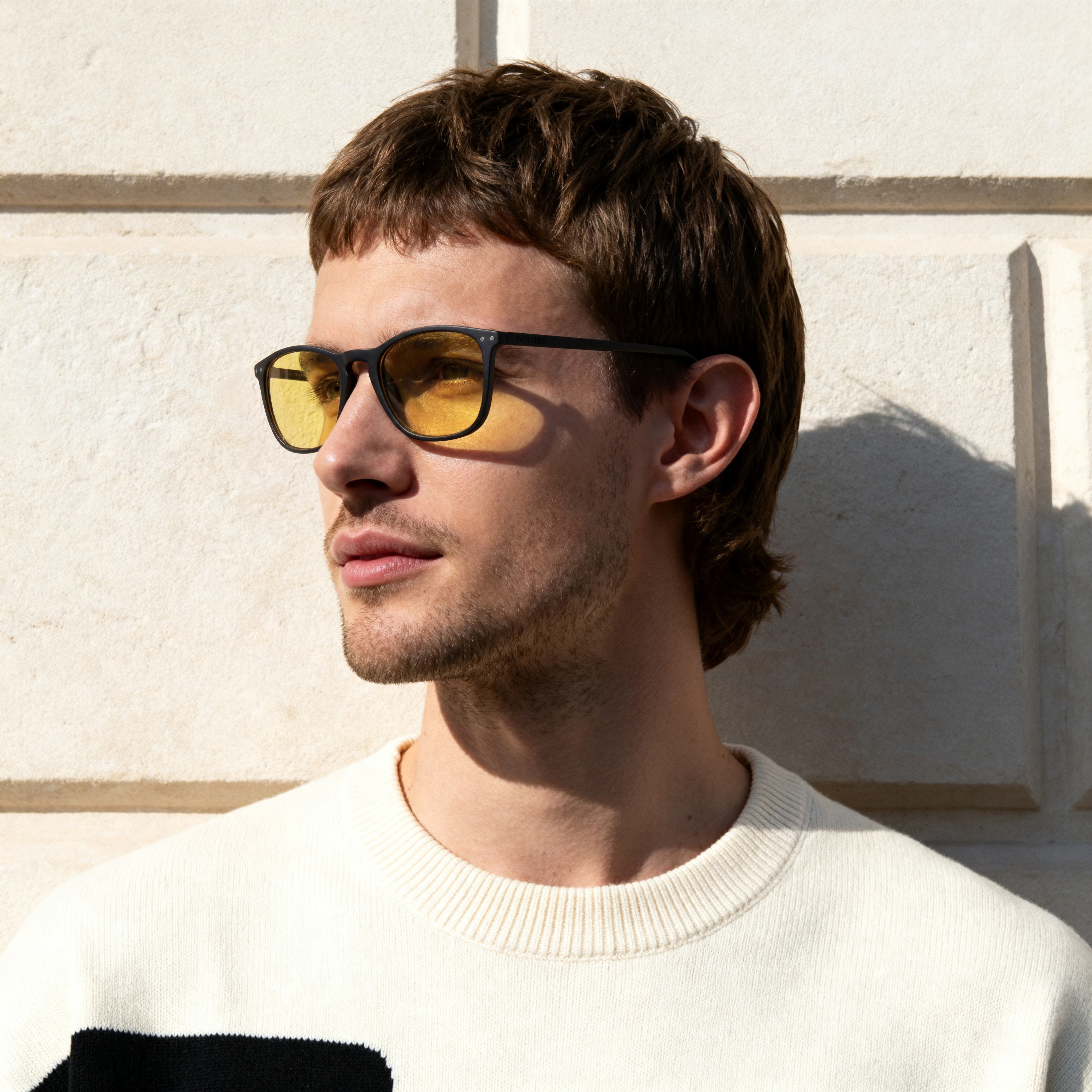 Wade | Rechteckige Sonnenbrille mit gelber Linse & schwarzem Rahmen - 4