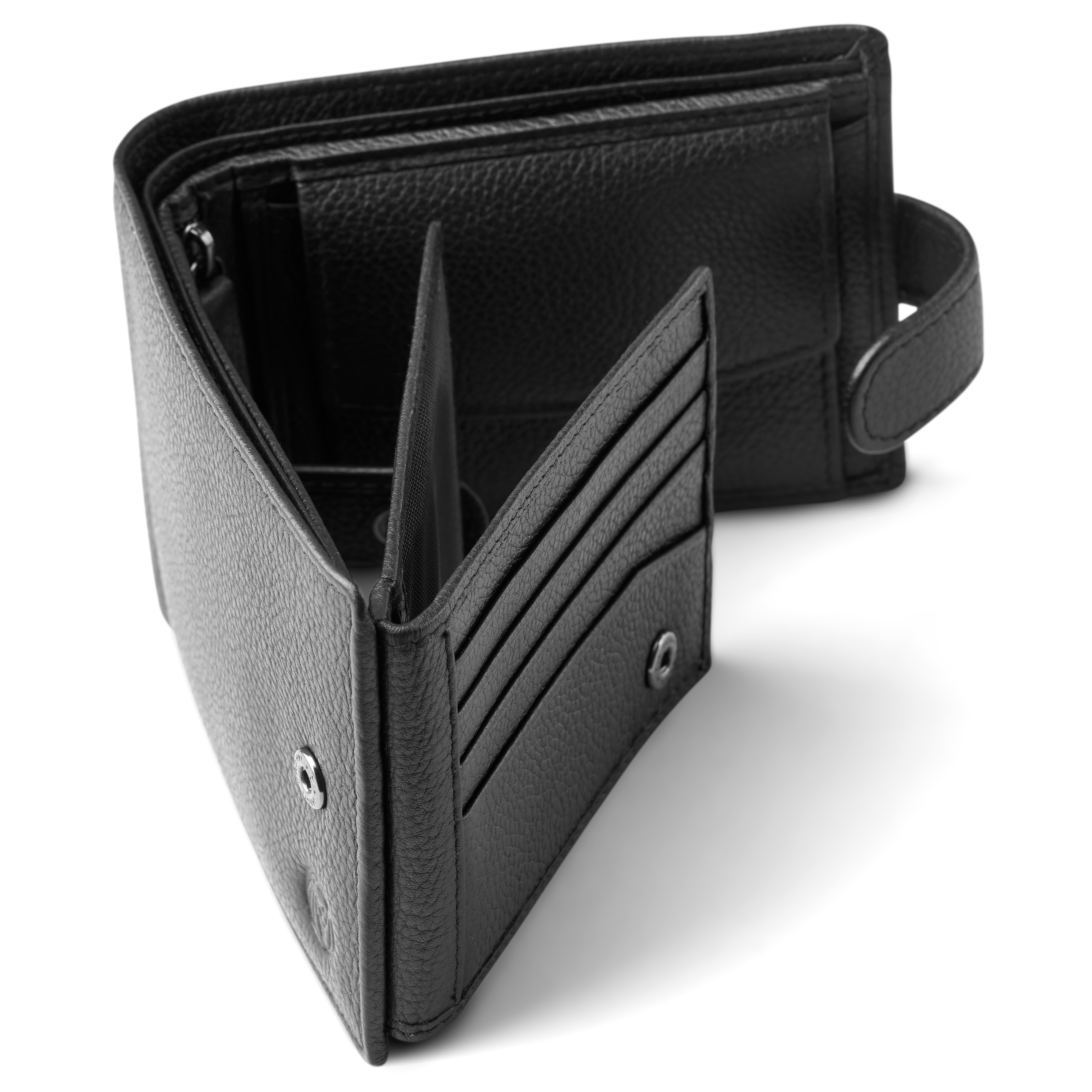 Czarny portfel z naturalnej skóry pełnoziarnistej z blokadą RFID i zapięciem na guzik - 5