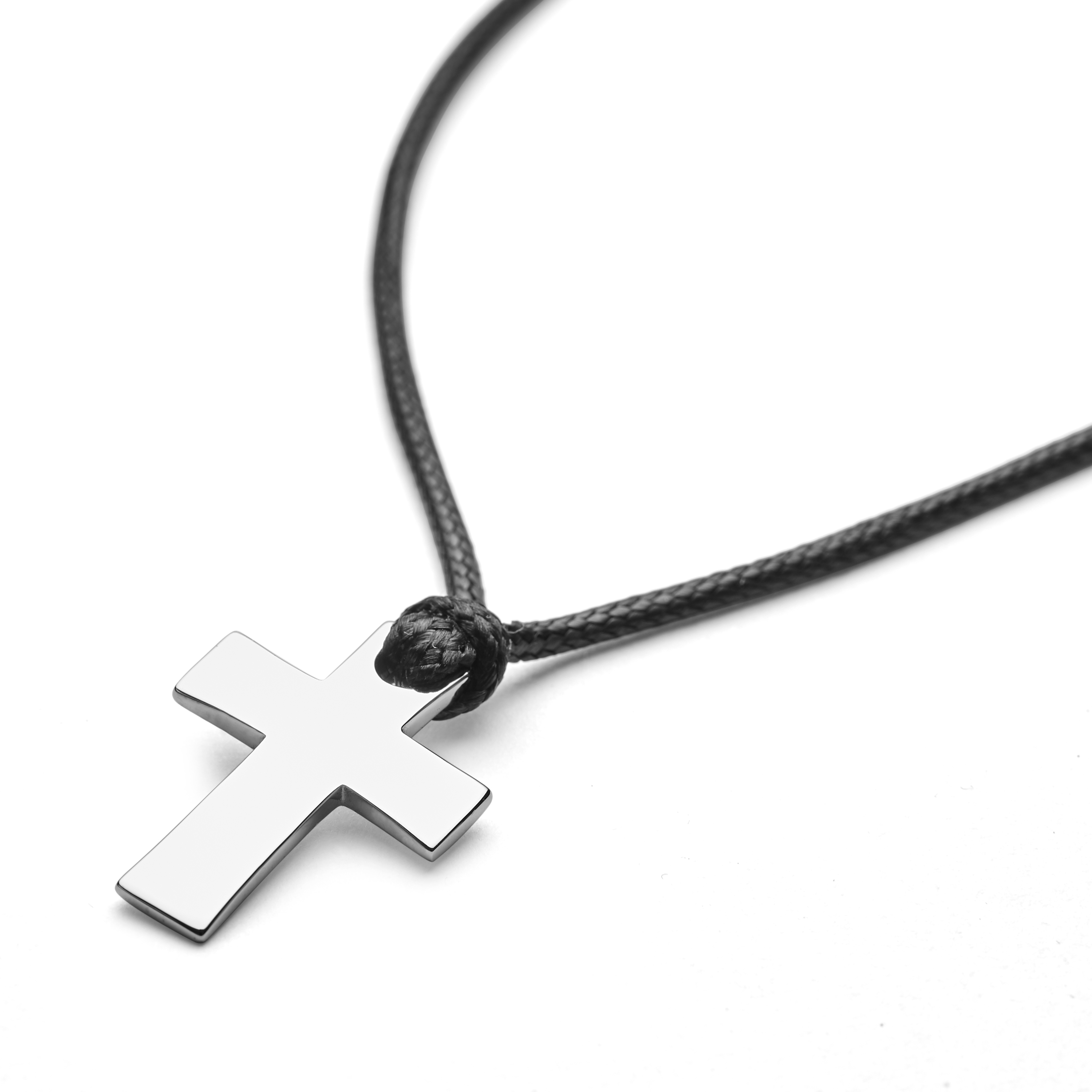 Gravel, Silver-Tone Stainless Steel Cross & Black Cord Necklace, In stock!