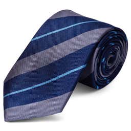 Grey & Blue Stripe Navy Silk 8cm Tie