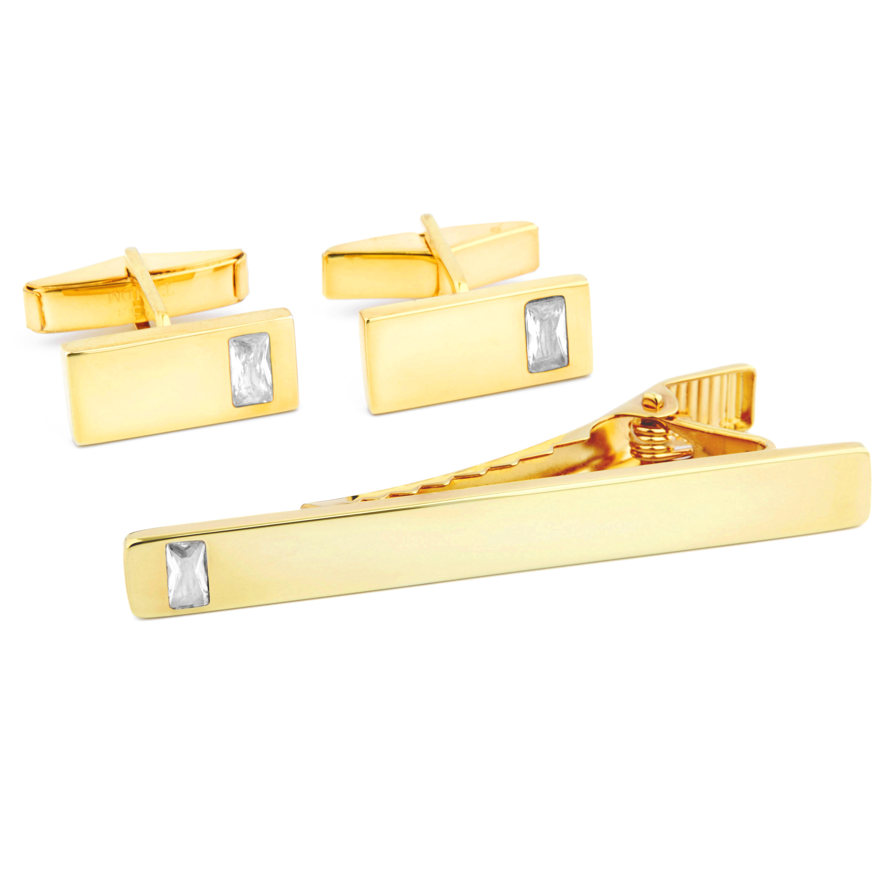 Goudvergulde Set in 925 Zilver met Rechthoekige Zirkonia - 1