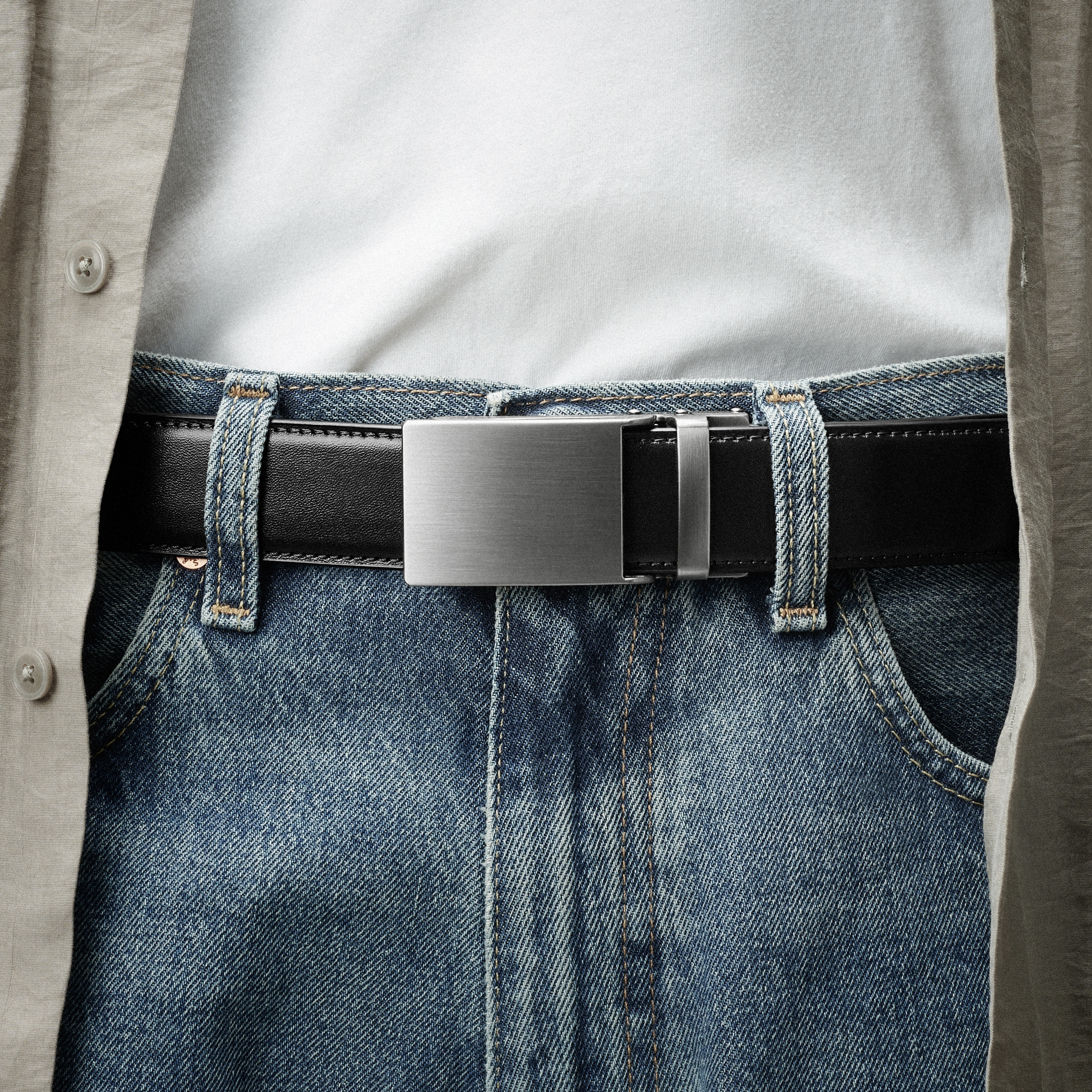 Black Auto-lock Faux Leather Belt - 3