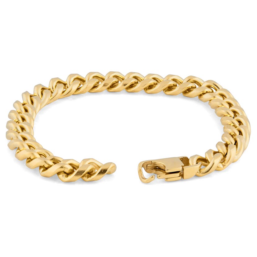 8mm Gold-Tone Stainless Steel Curb Chain Bracelet | In stock! | Lucleon