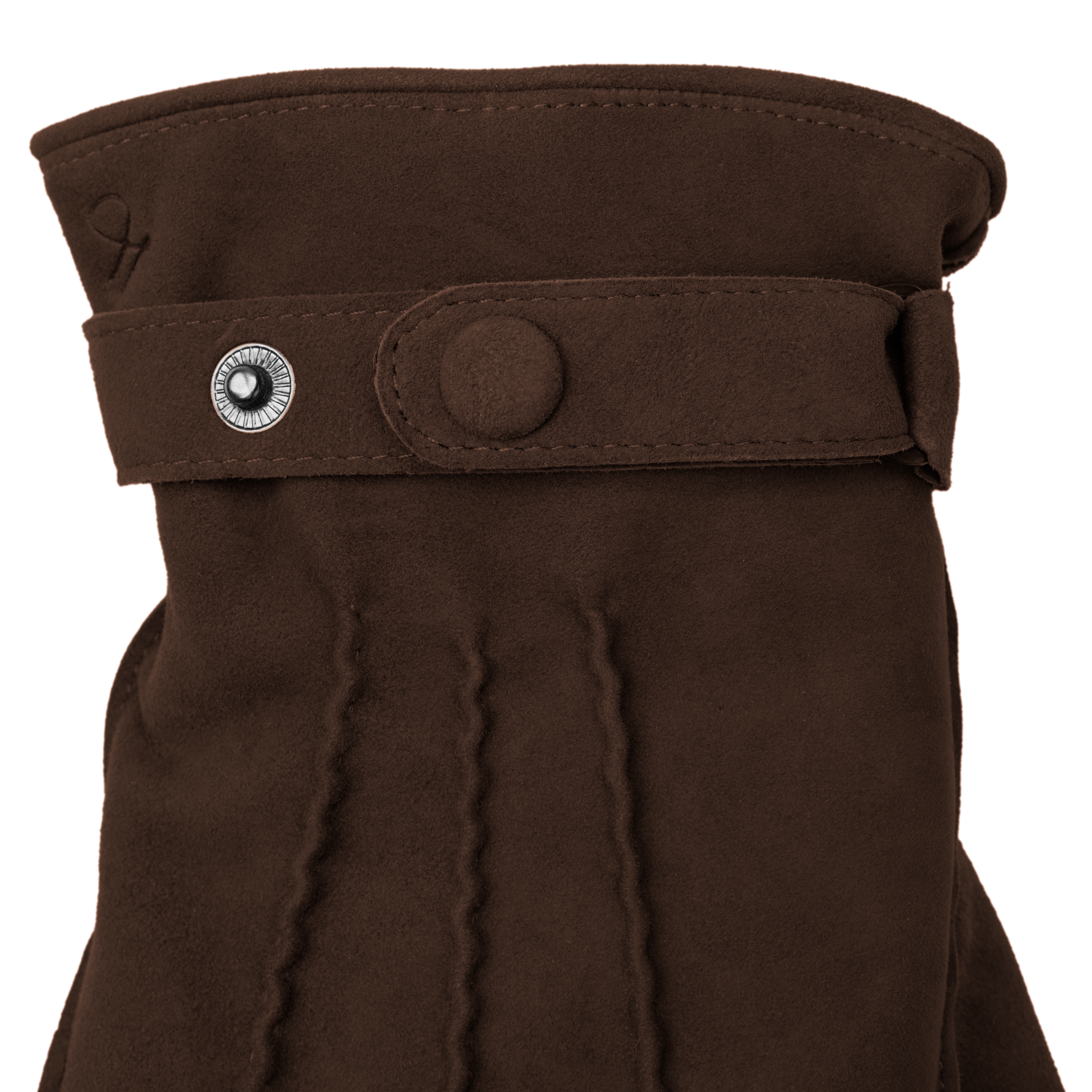 Brown Suede Leather Gloves with Buckle - 7