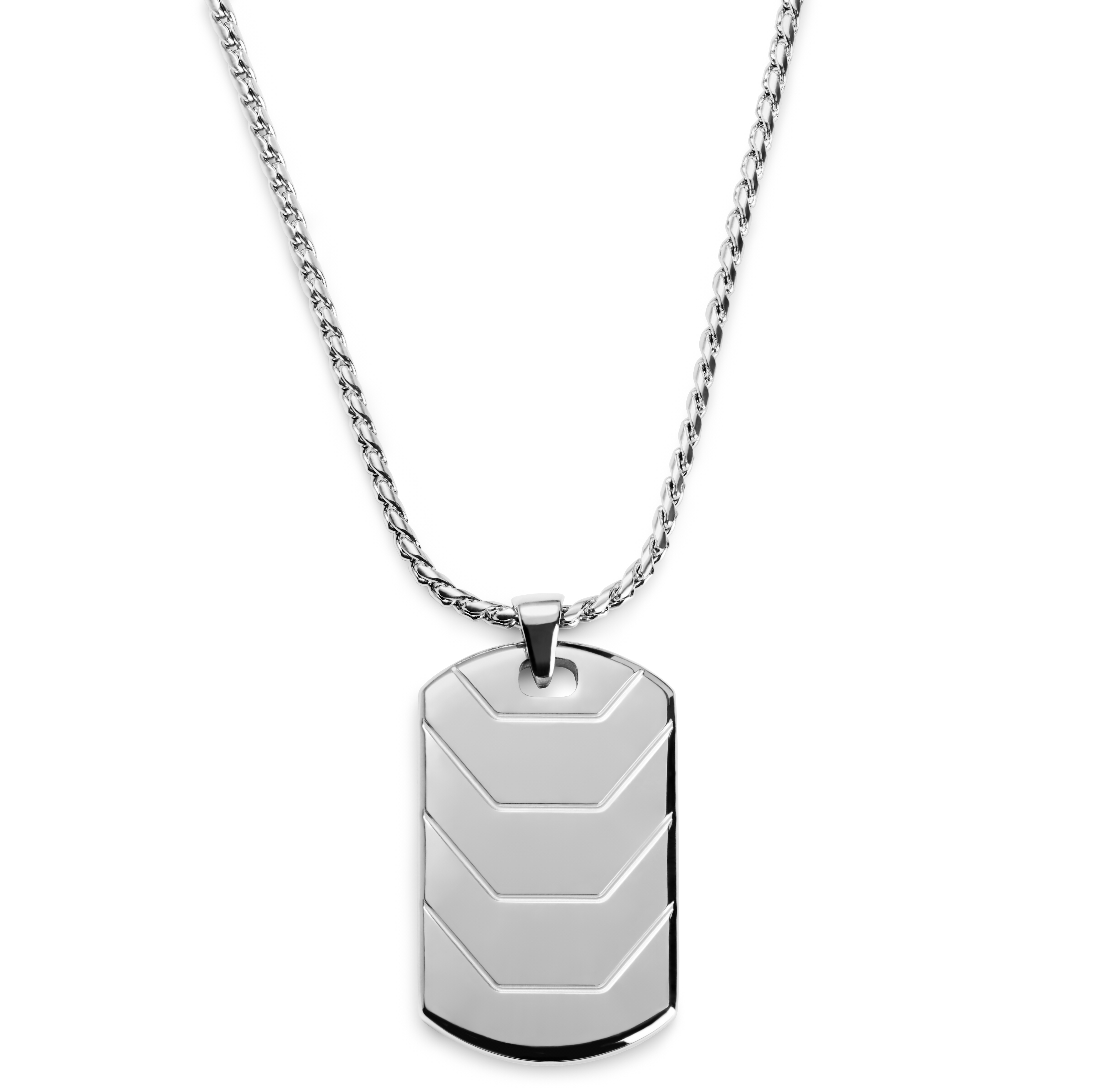 Icarus Silver Tone Stainless Steel Armor Plating Dog Tag Box Chain Necklace