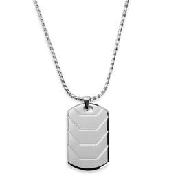 Icarus | Silver-Tone Stainless Steel Armor Plating Dog Tag Box Chain Necklace
