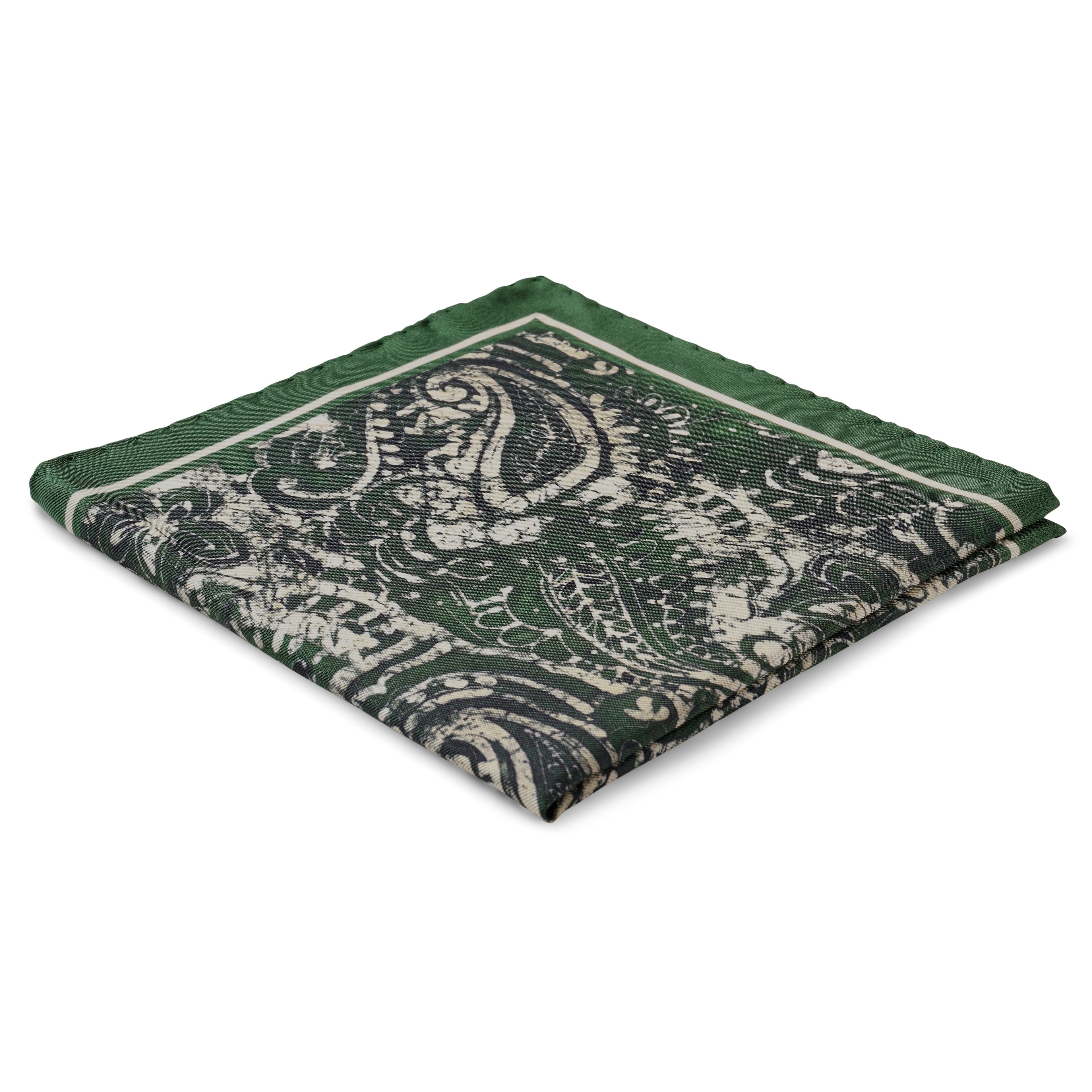 Virtuo | Dark Green Paisley Silk Pocket Square Virtuo | Dark Green Paisley Silk Pocket Square