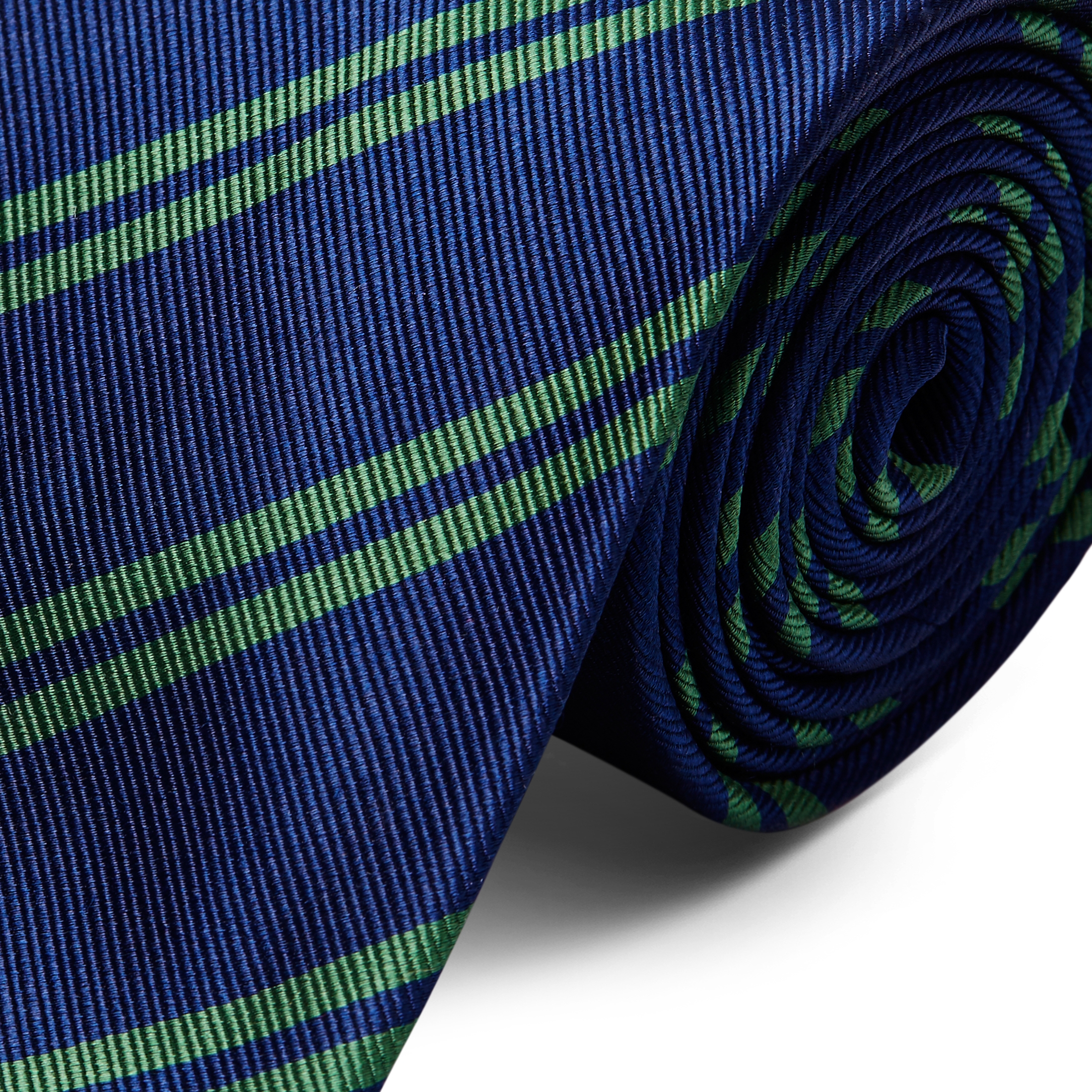 Cravatta blu in seta da 8 cm con doppie righe verdi - 2