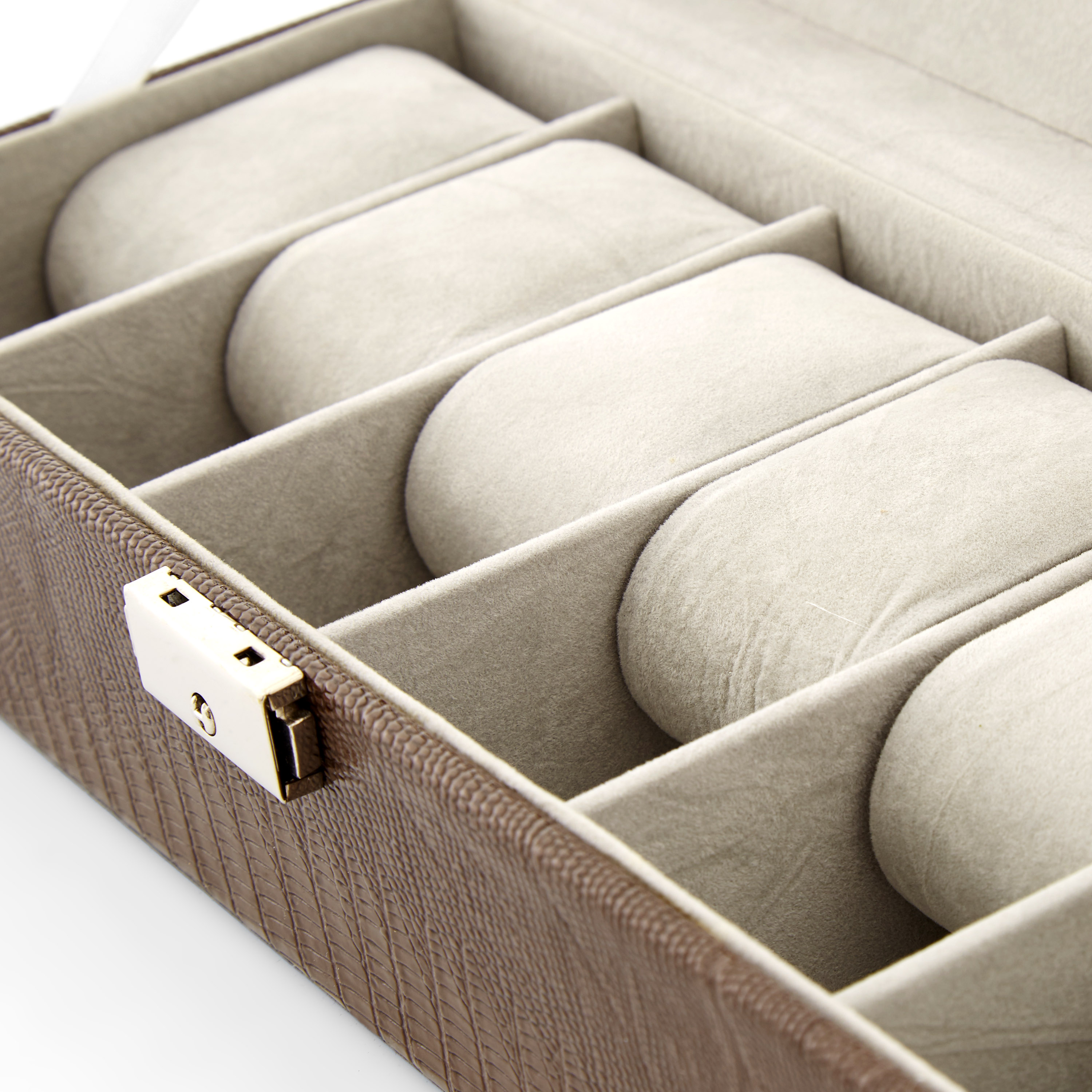 Kaffeefarbene Kunstleder Uhrenbox In Schlangenleder Optik - 6 Uhren - 4