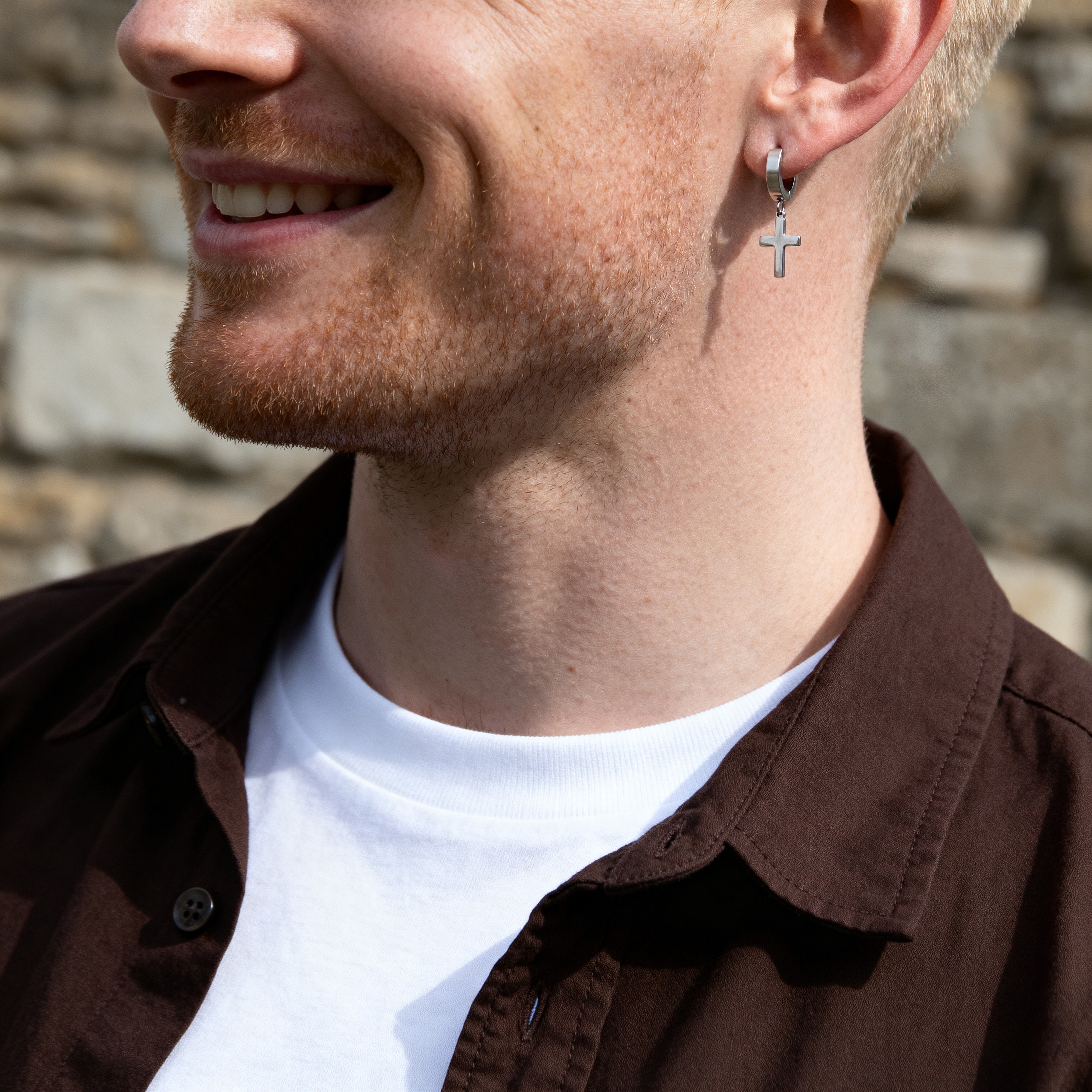 Sølvfarvet Kors & Hoop Ørering - 3