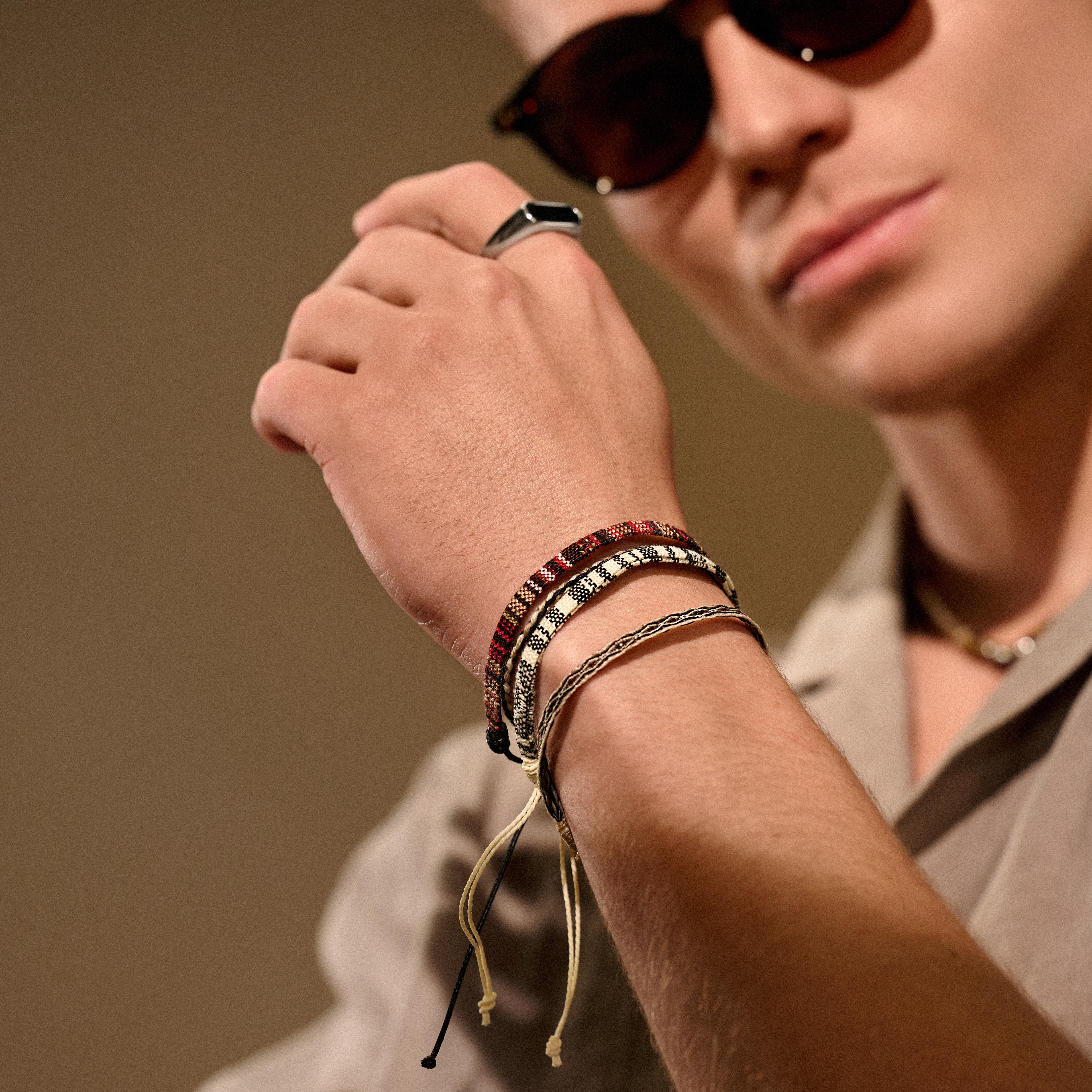 Red & White Multicoloured Textile Surfer Bracelet - 3