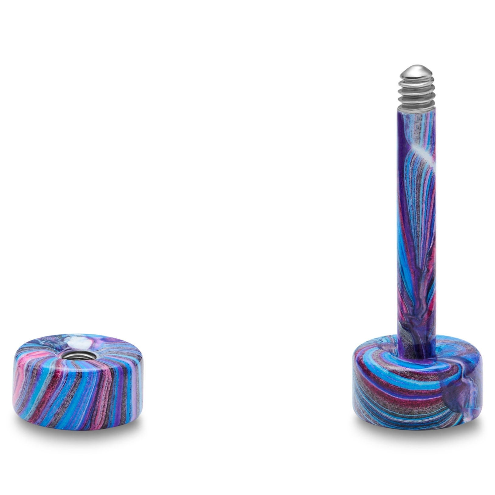 Satago | Orecchino a bottone finto plug dilatatore da 4 mm in acciaio inossidabile rosa e blu - 2