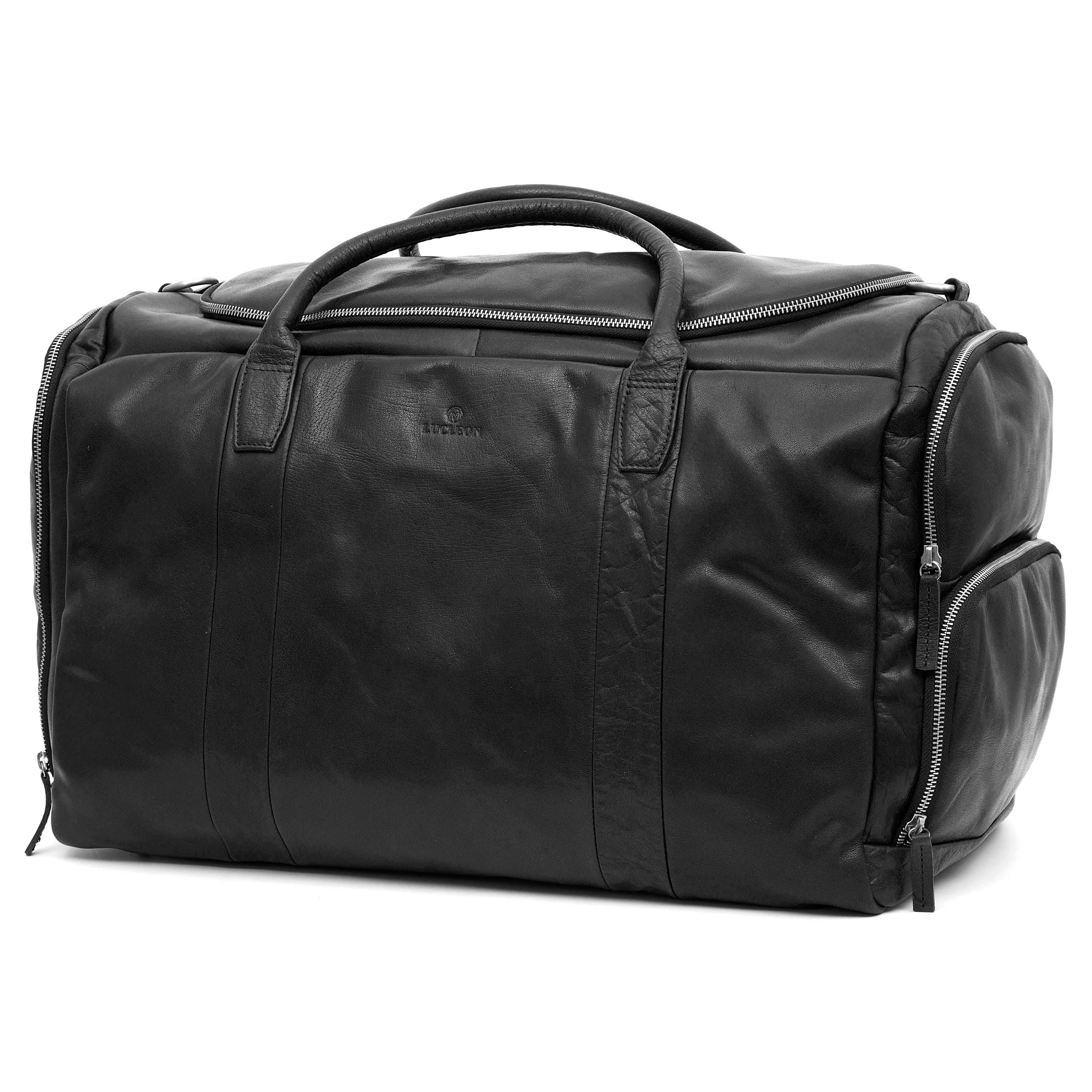 Montreal Large Black Leather Duffel Bag