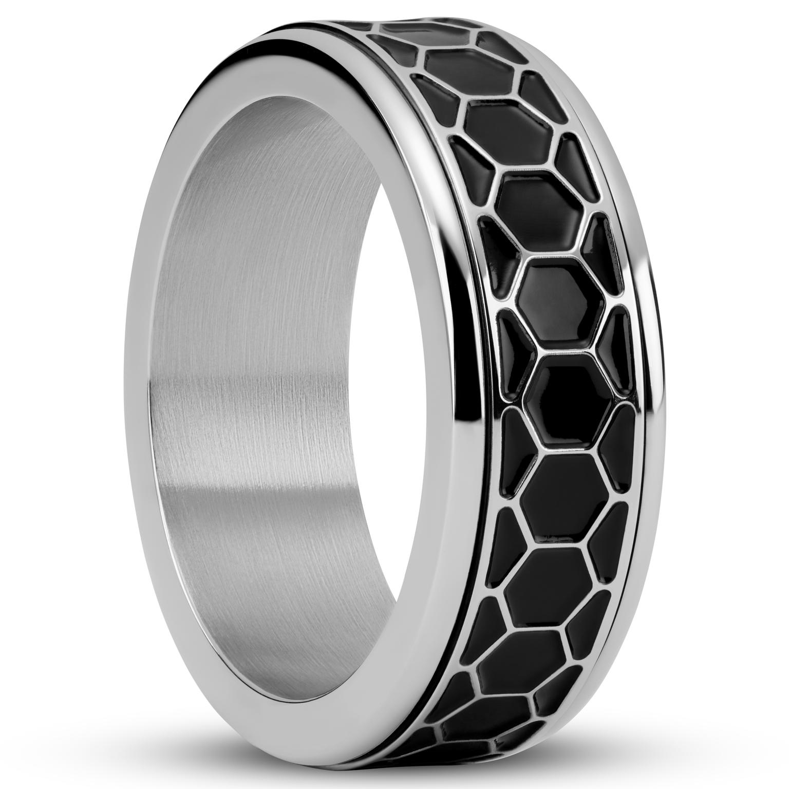 Enthumema | 8 mm Silberfarbener Edelstahl Waben Fidget Ring Enthumema | 8 mm Silberfarbener Edelstahl Waben Fidget Ring