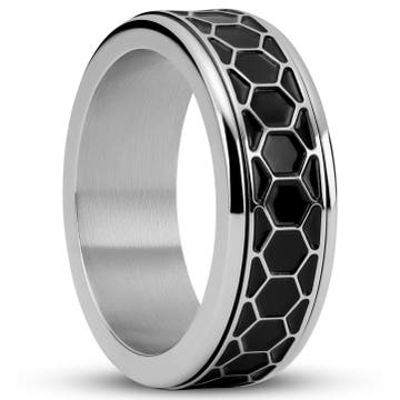 Enthumema |1/3" (8 mm) Silver-tone Stainless Steel Honeycomb Fidget Ring