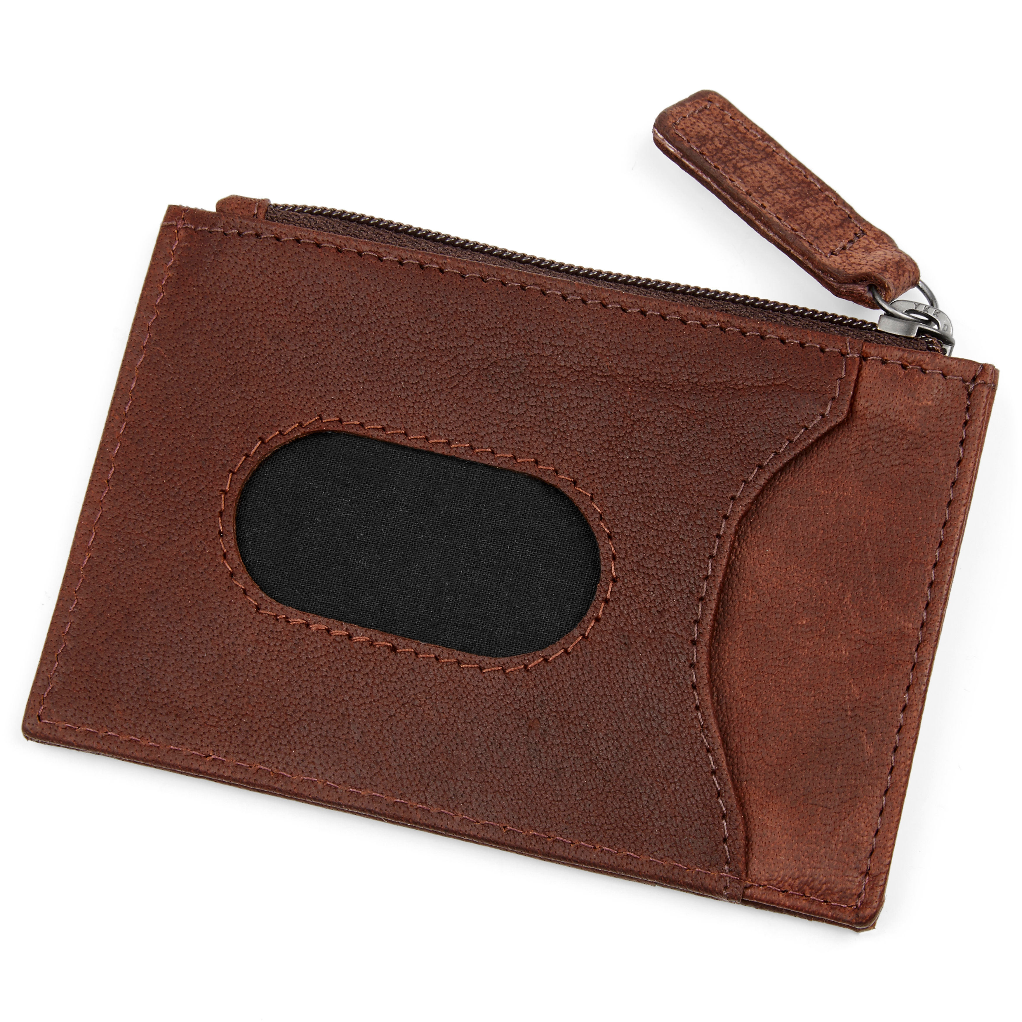 Tarjetero con cremallera de cuero marrón Oxford - 2