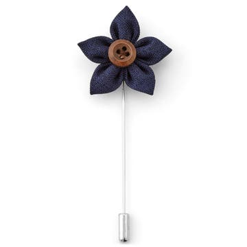 Buttoned Navy Blue Lapel Flower