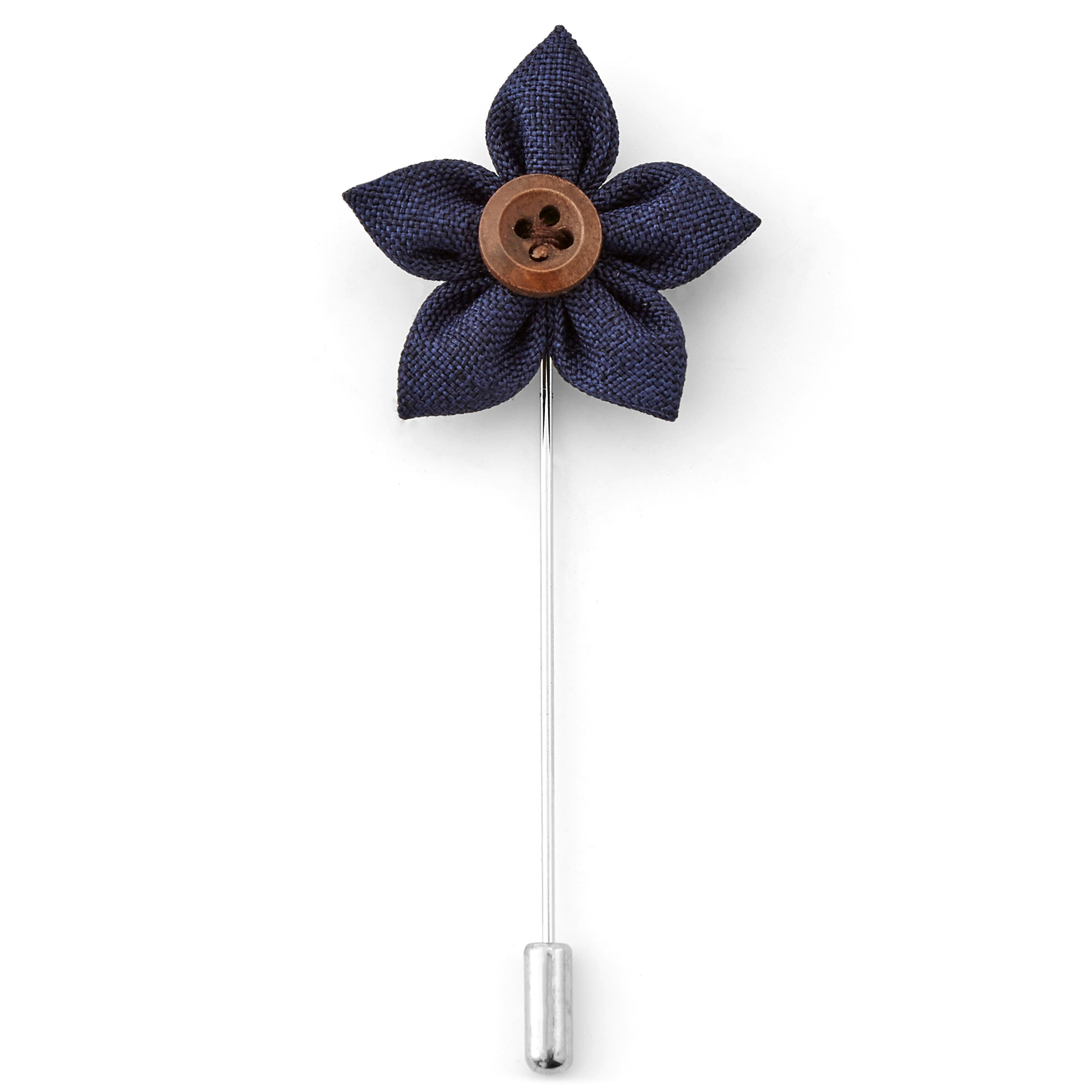 Navy Blue Buttoned Flower Lapel Pin