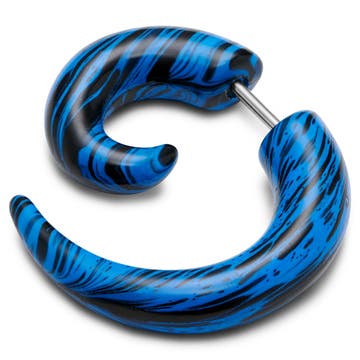 Satago | Brinco Alargador Falso Espiral em Aço Inoxidável e Acrílico Azul e Preto