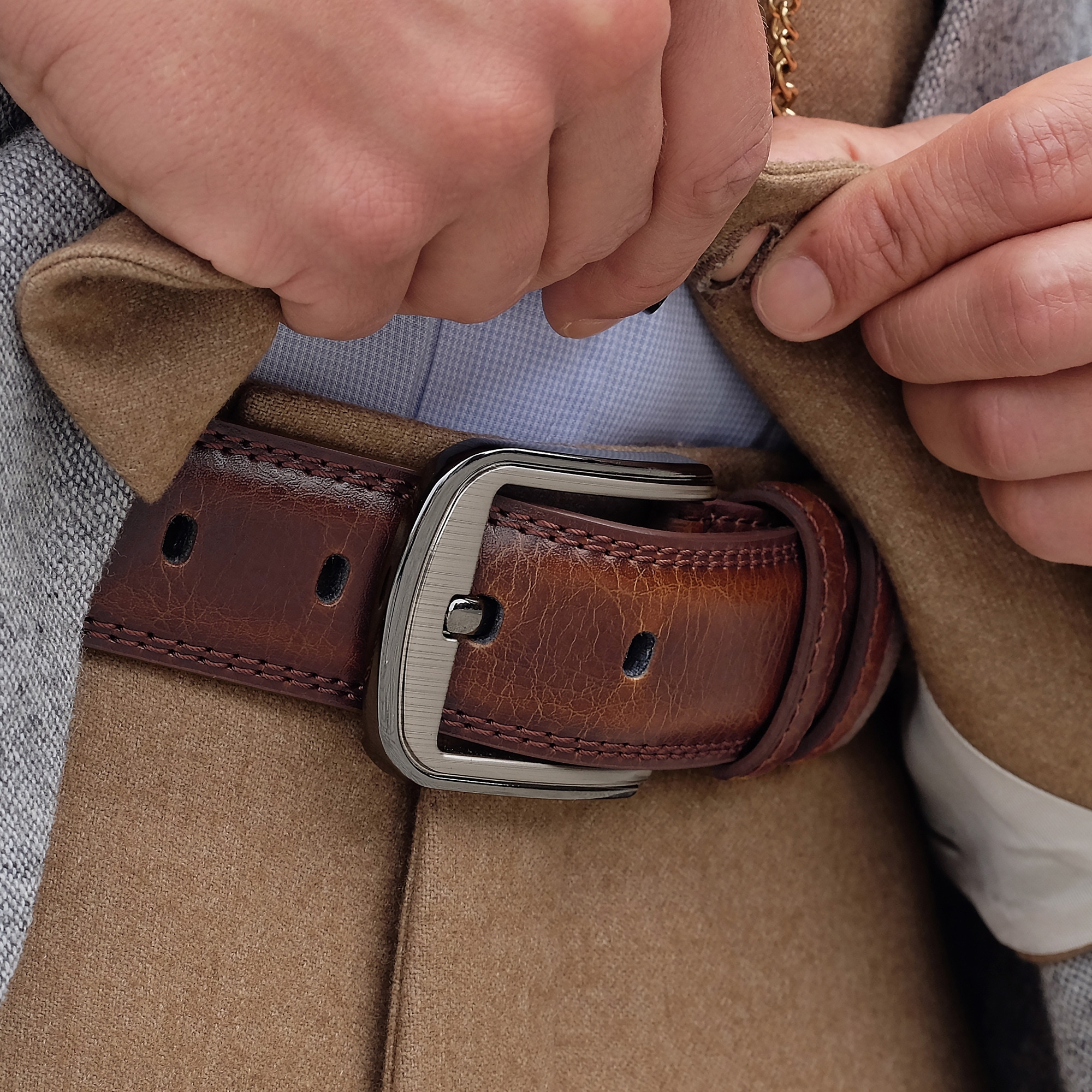 Cinturón de piel marrón rojizo para vestir - 3