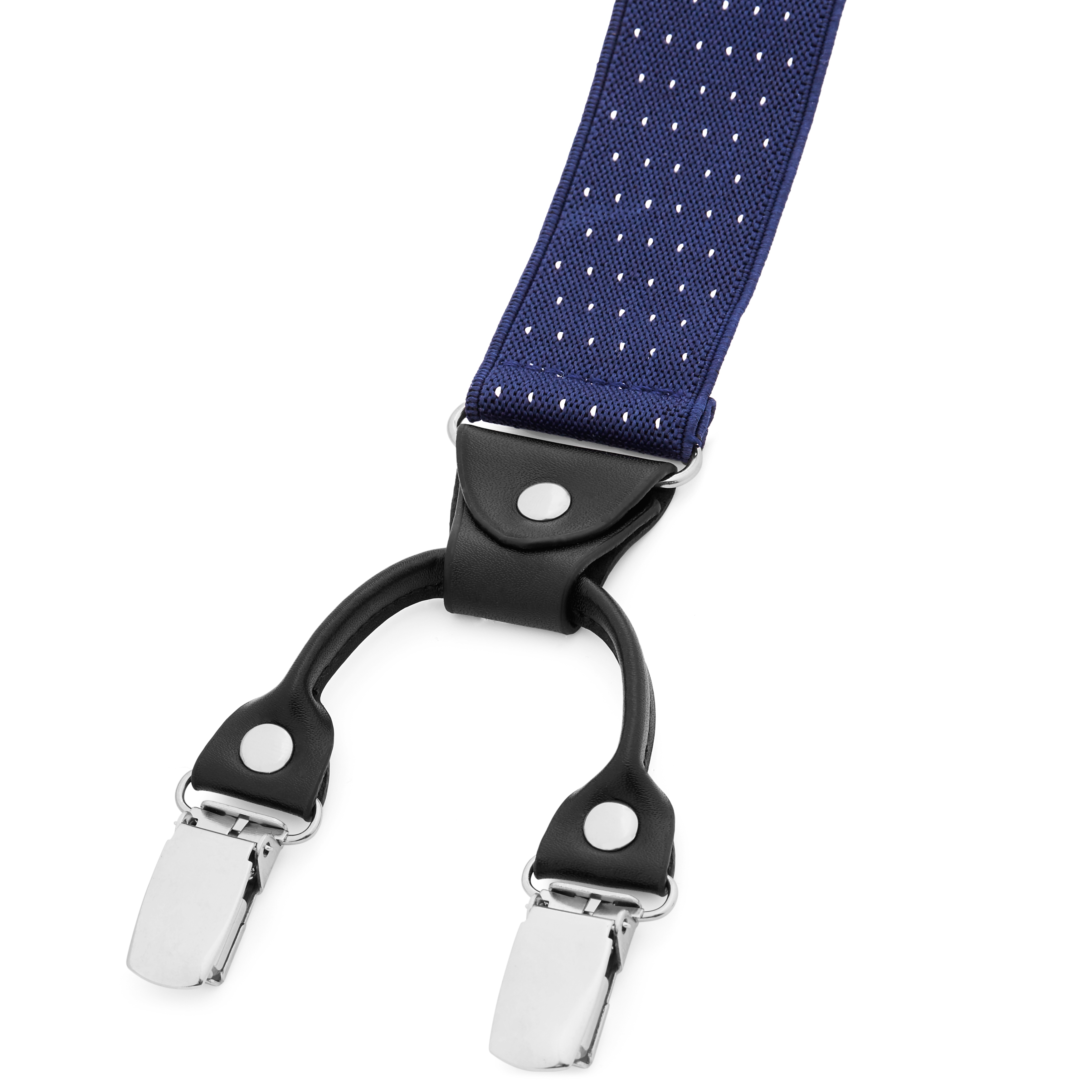 Széles tengerészkék-fehér pöttyös, dupla kapcsos Y nadrágtartó - 3