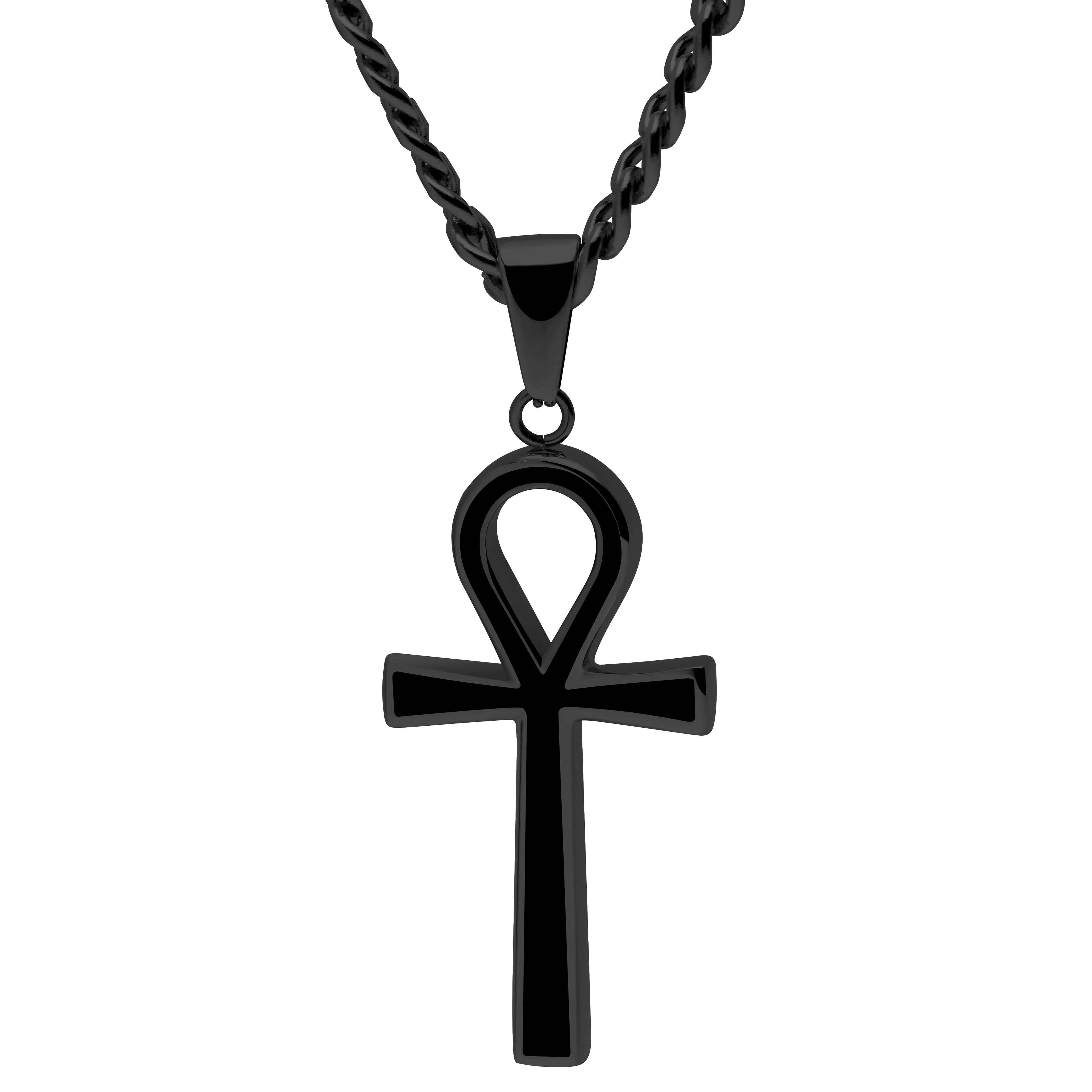 Black Necklace with Ankh Pendant