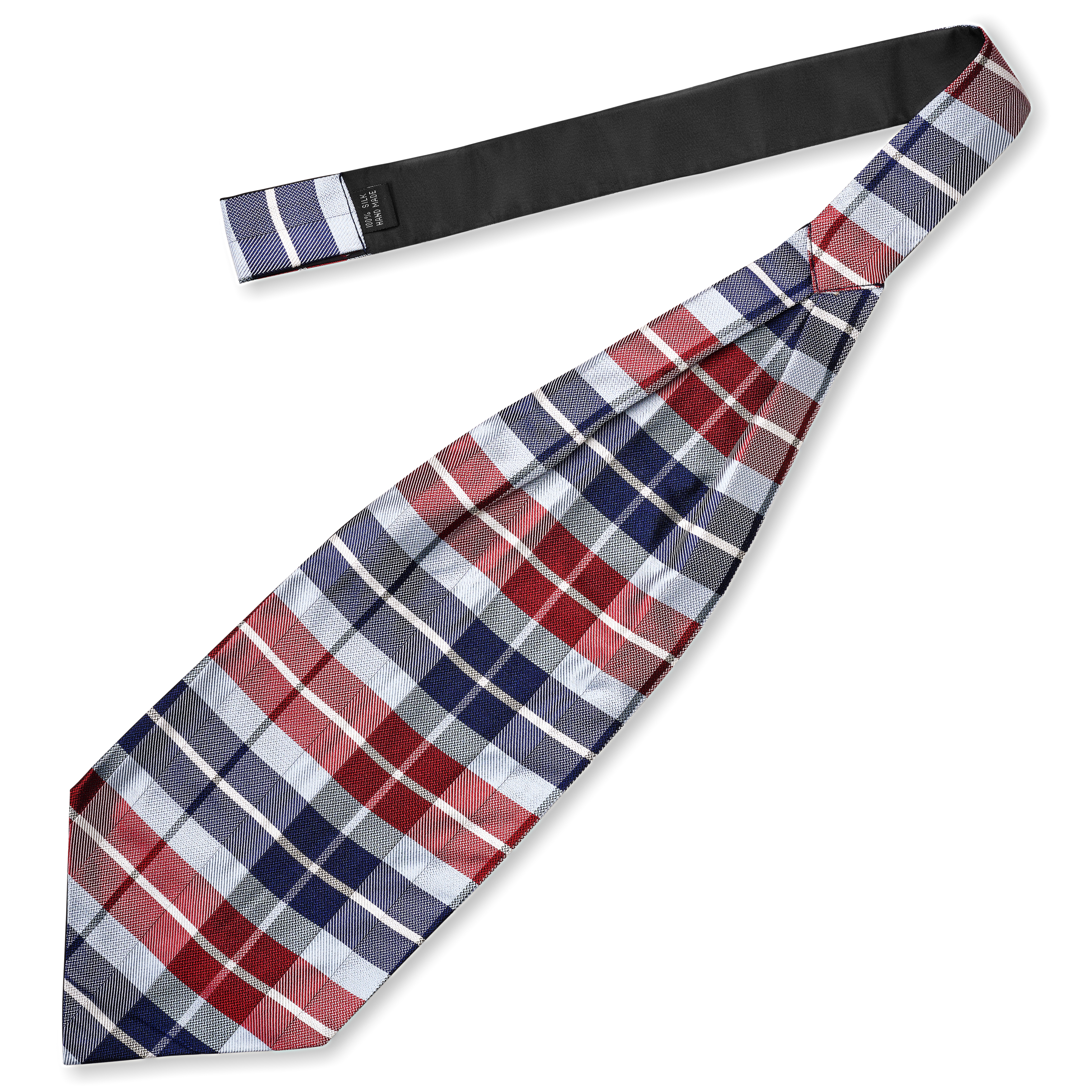 BLUE & BORDEAUX CHEQUERED Pattern Silk Ascot - 2