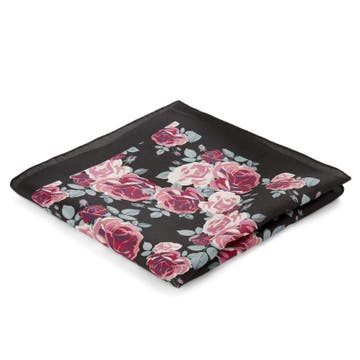 Boho | Black & Pink Roses Pattern Silk Pocket Square